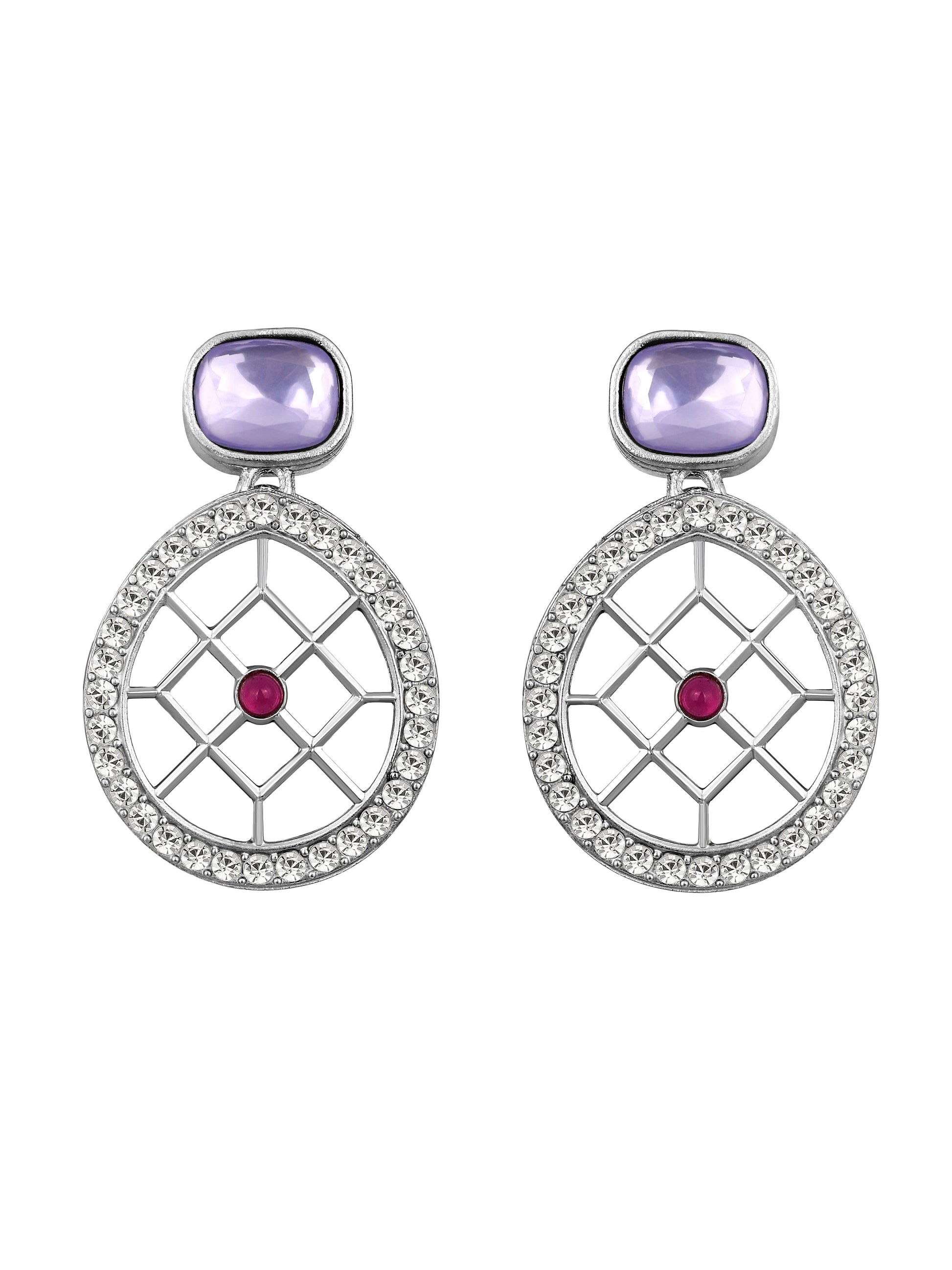 Rajwadi Style Matte Silver Plated Purple Stone Studded Jewellery Set - ASMITTA Jewellery
