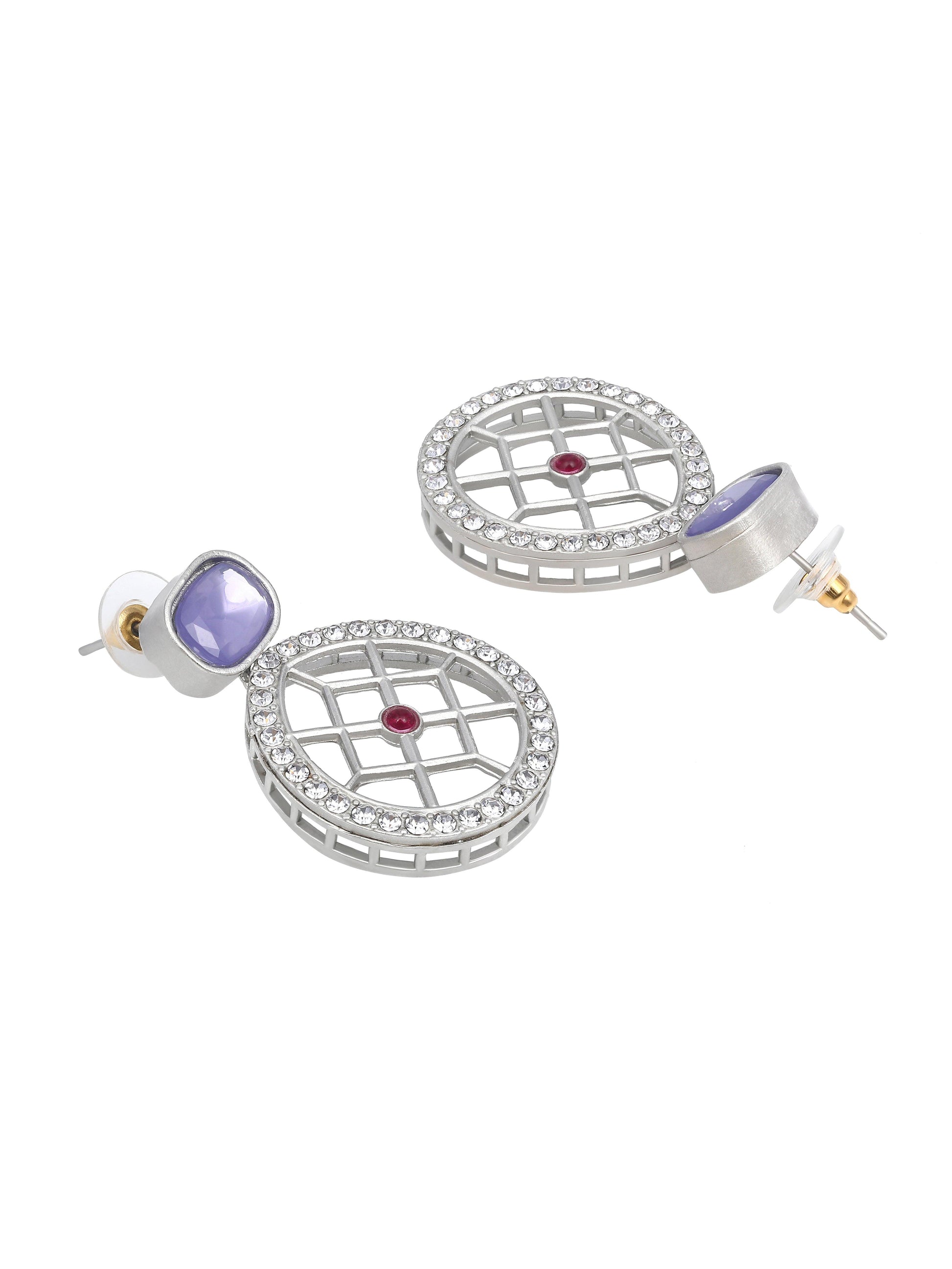Rajwadi Style Matte Silver Plated Purple Stone Studded Jewellery Set - ASMITTA Jewellery