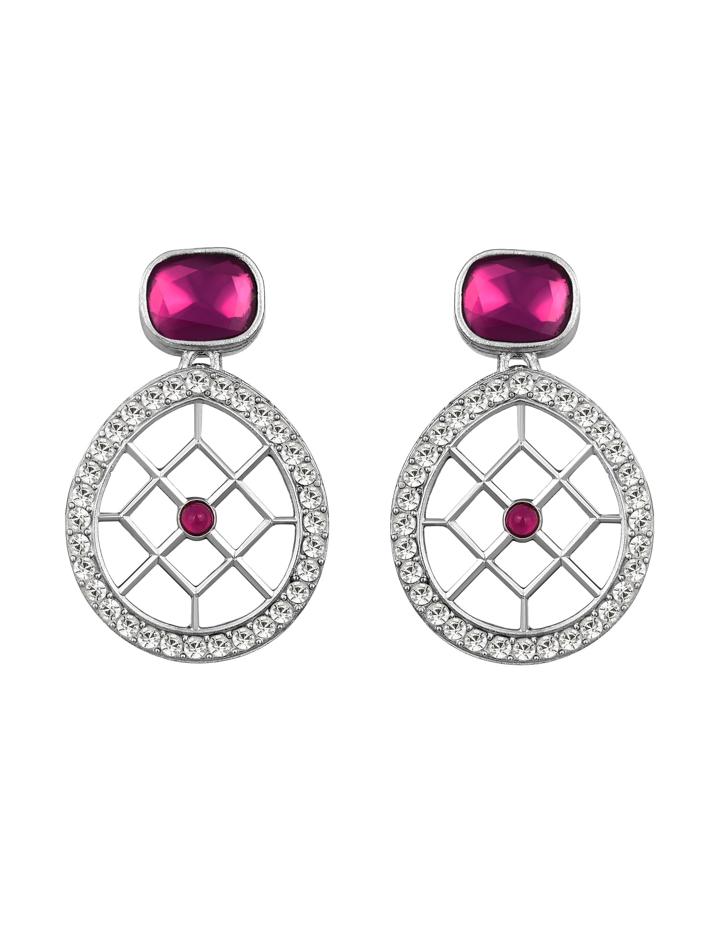 Rajwadi Style Matte Silver Plated Maroon Stone Studded Jewellery Set - ASMITTA Jewellery