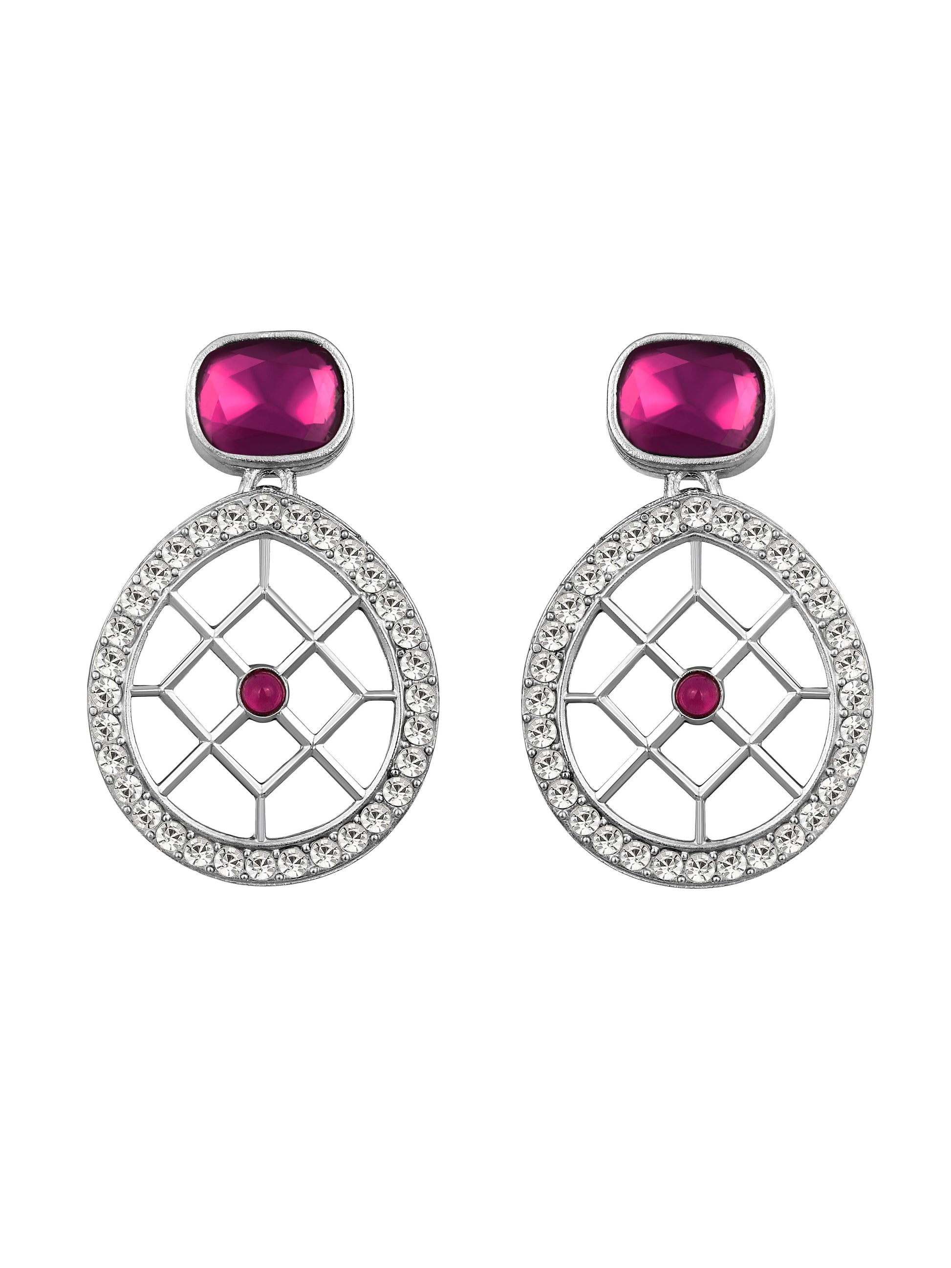 Rajwadi Style Matte Silver Plated Maroon Stone Studded Jewellery Set - ASMITTA Jewellery