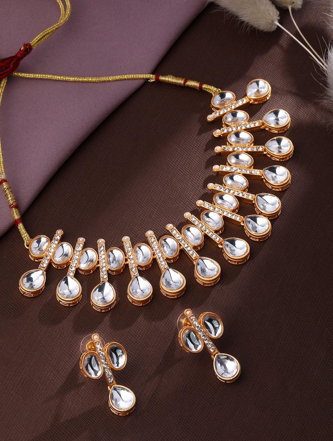 Rajwadi Style Matte Gold Plated Stone Studded Jewellery Set - ASMITTA Jewellery