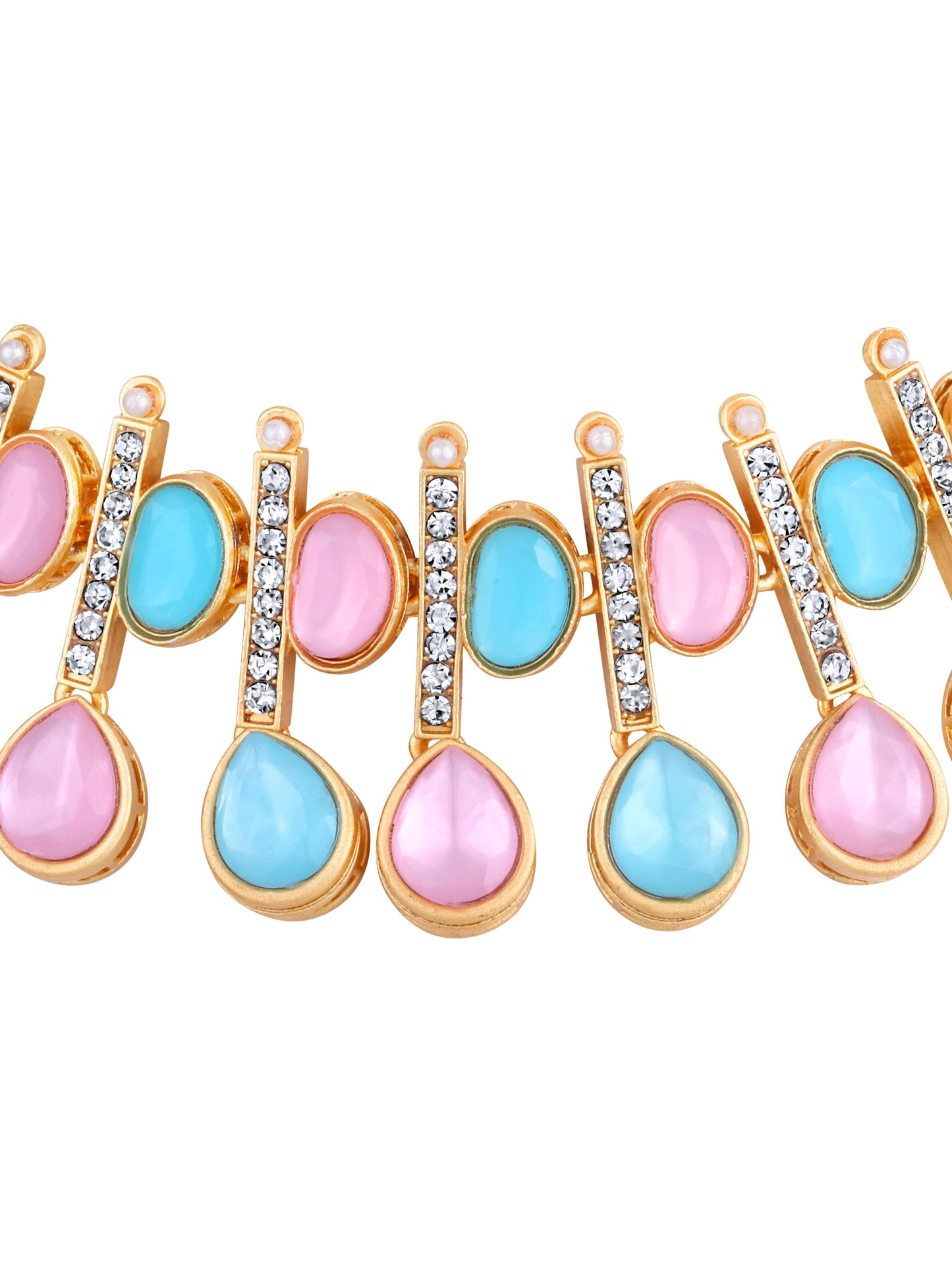 Rajwadi Style Baby Pink And Blue Stone Studded Set - ASMITTA Jewellery