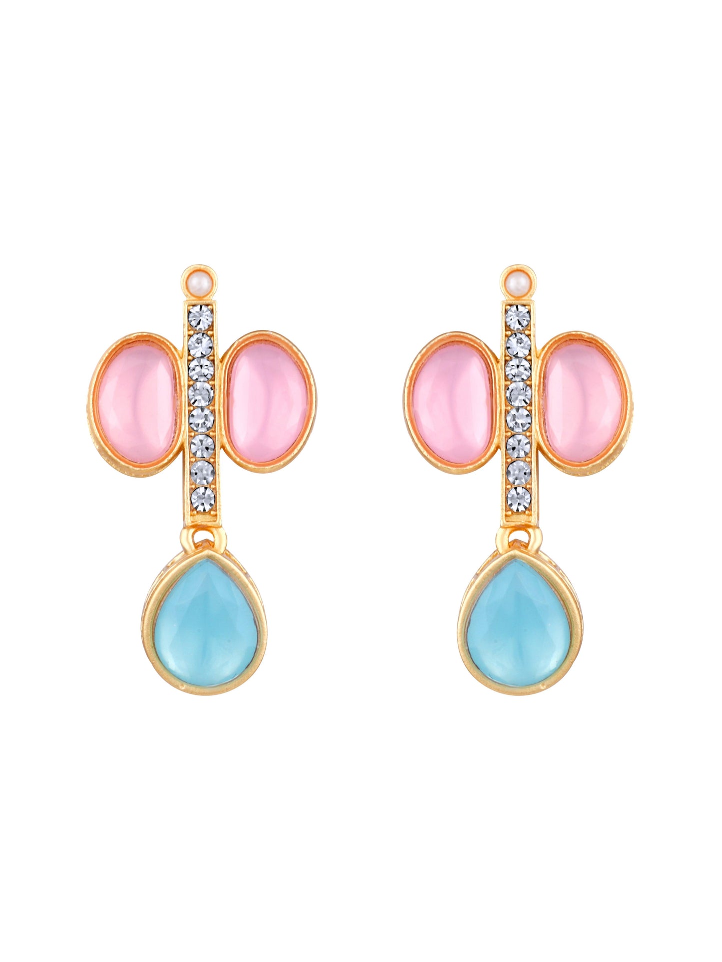 Rajwadi Style Baby Pink And Blue Stone Studded Set - ASMITTA Jewellery