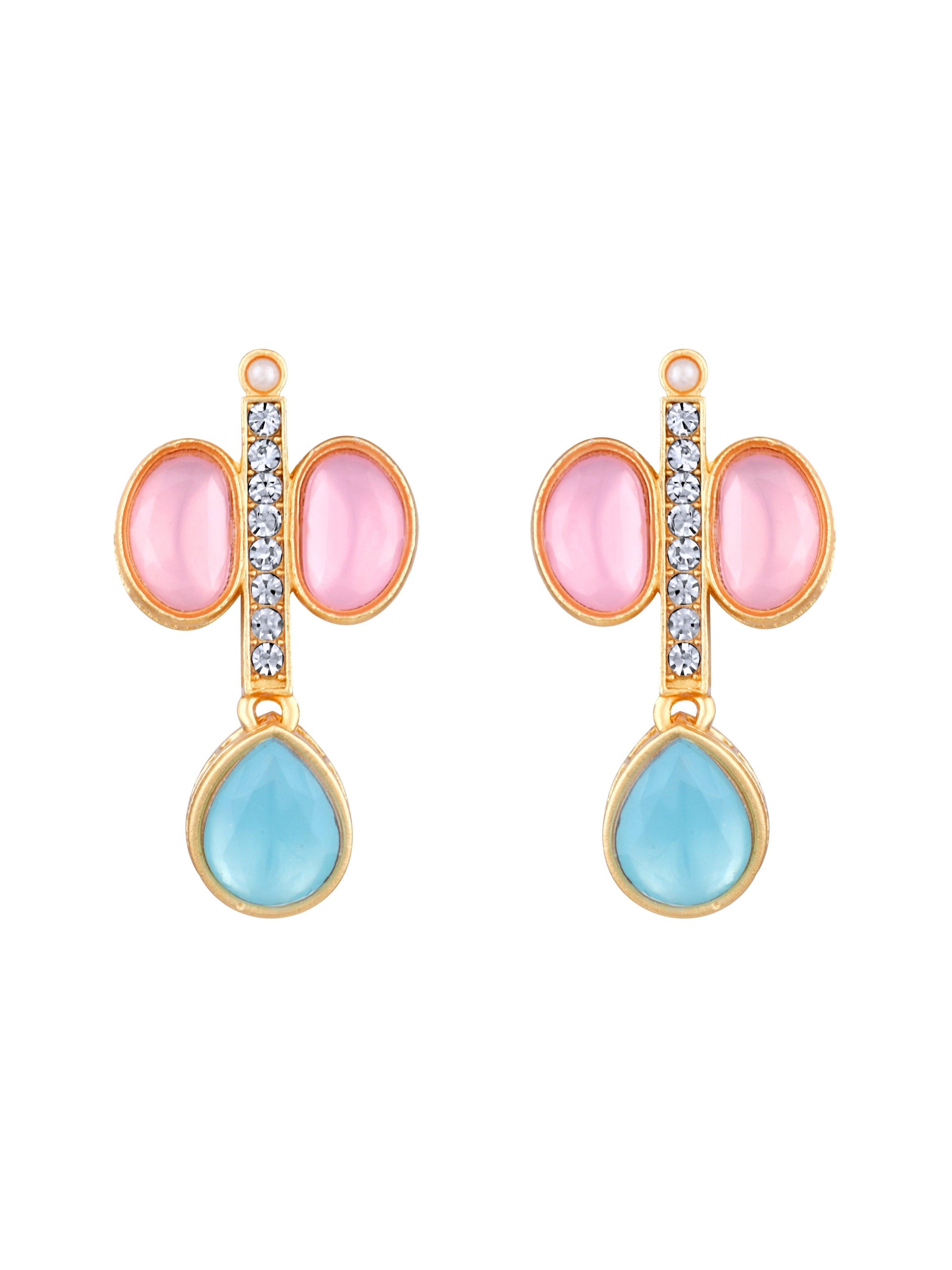 Rajwadi Style Baby Pink And Blue Stone Studded Set - ASMITTA Jewellery