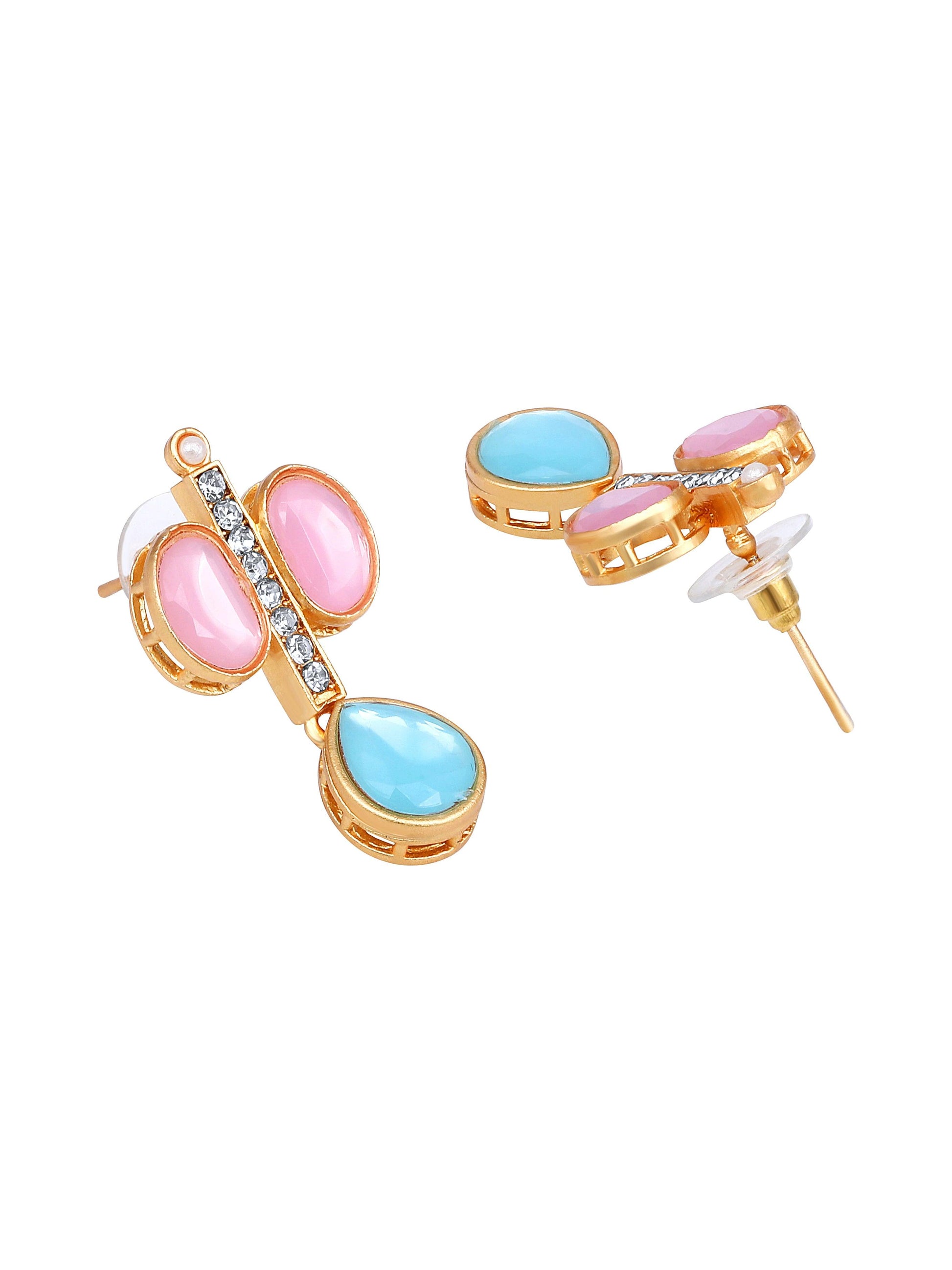 Rajwadi Style Baby Pink And Blue Stone Studded Set - ASMITTA Jewellery