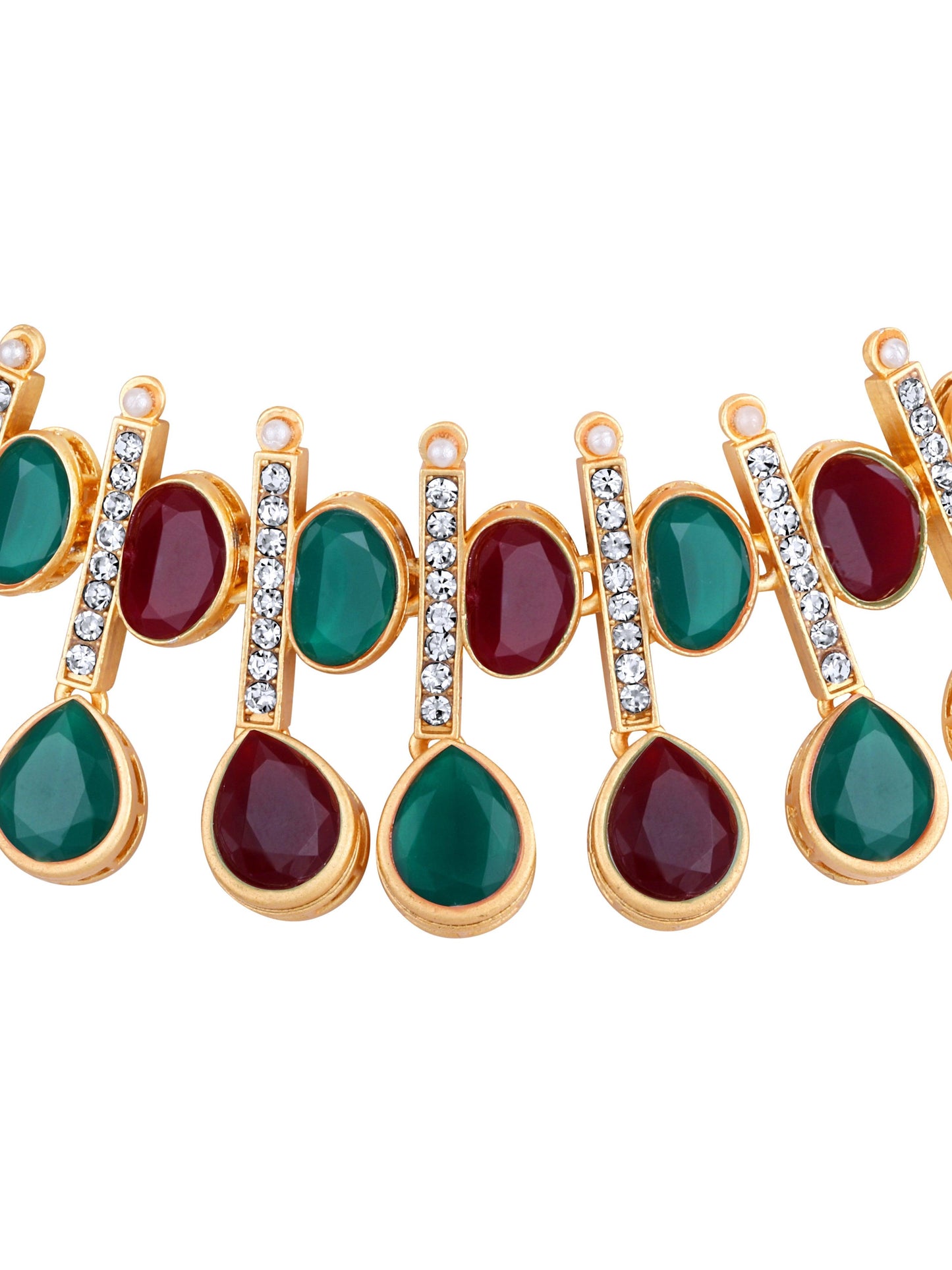 Rajwadi Style Matte Gold Plated Marron And Green Stone Studded Jewellery Set - ASMITTA Jewellery