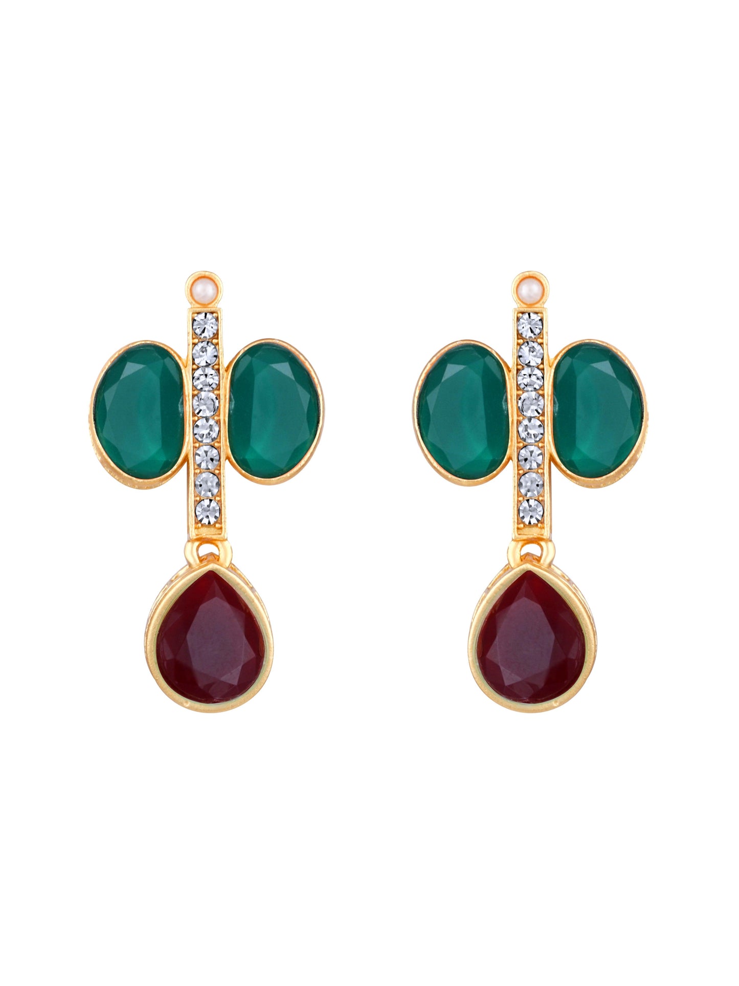 Rajwadi Style Matte Gold Plated Marron And Green Stone Studded Jewellery Set - ASMITTA Jewellery