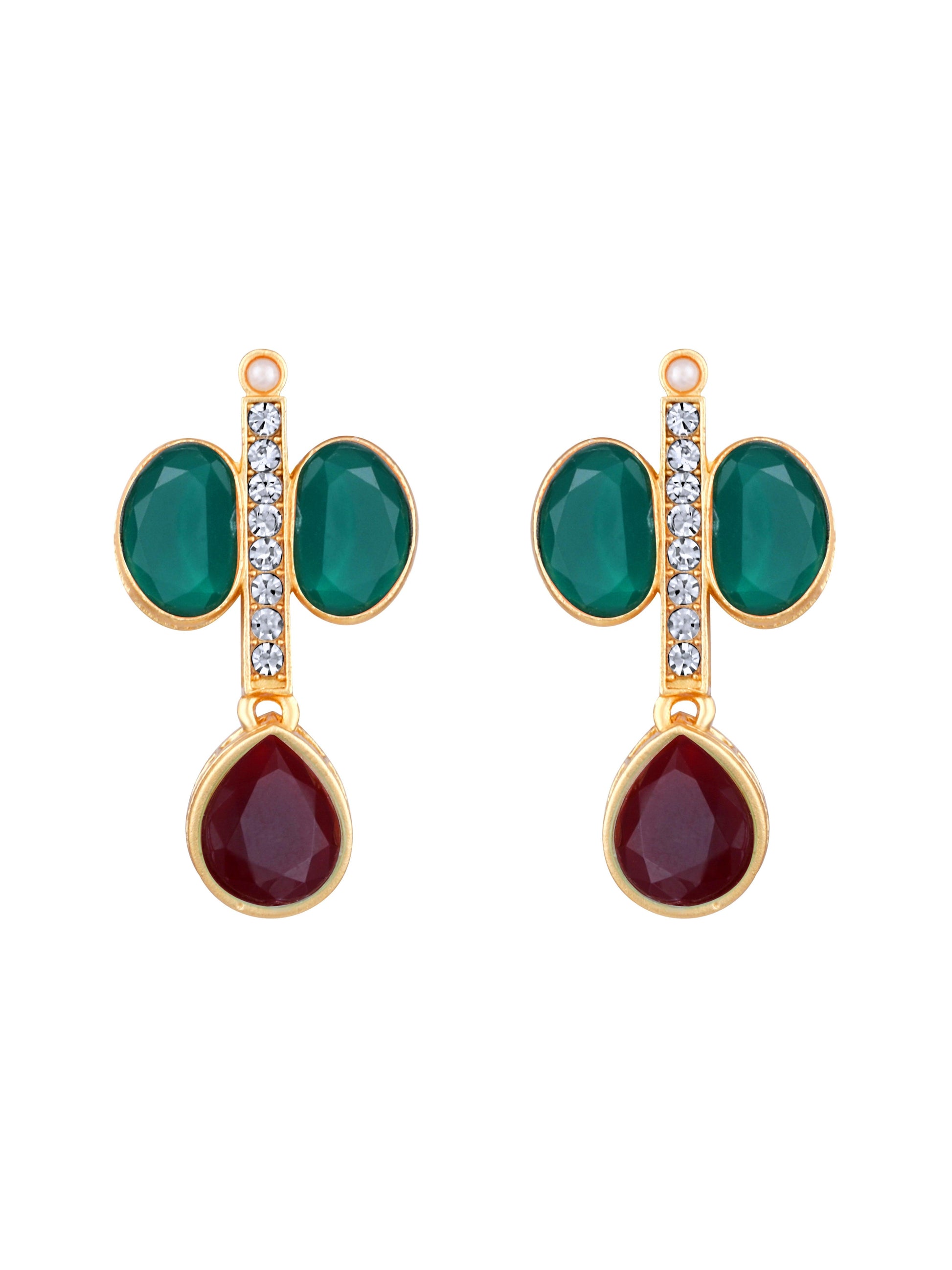 Rajwadi Style Matte Gold Plated Marron And Green Stone Studded Jewellery Set - ASMITTA Jewellery