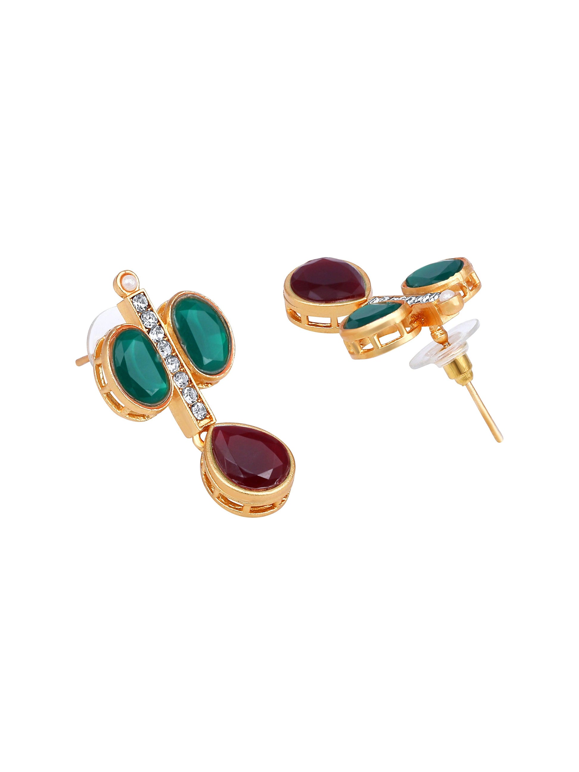 Rajwadi Style Matte Gold Plated Marron And Green Stone Studded Jewellery Set - ASMITTA Jewellery