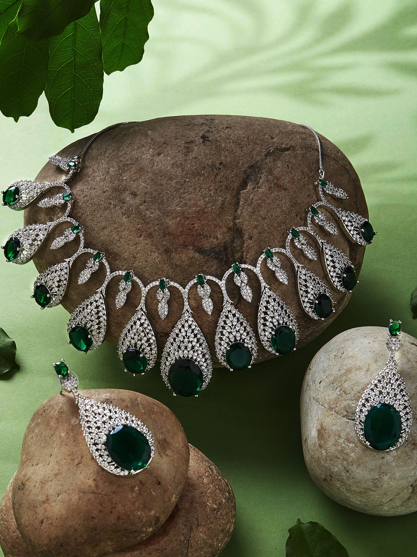 Rhodium-Plated Cubic Zirconia-Studded Bridal Statement Jewellery Set