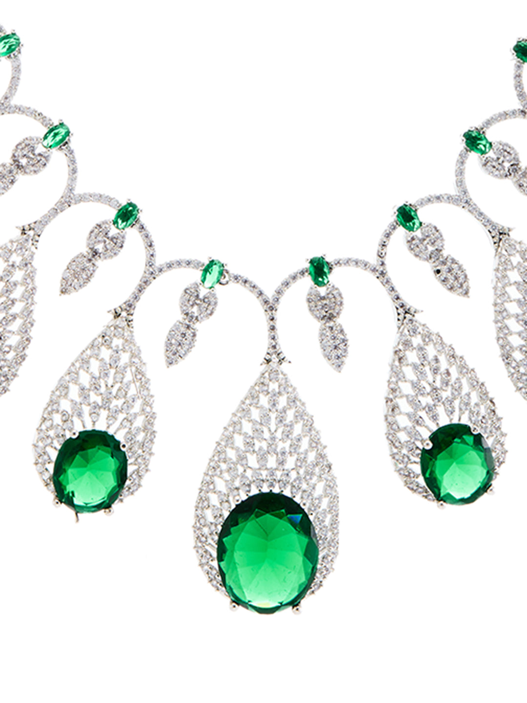 Rhodium-Plated Cubic Zirconia-Studded Bridal Statement Jewellery Set