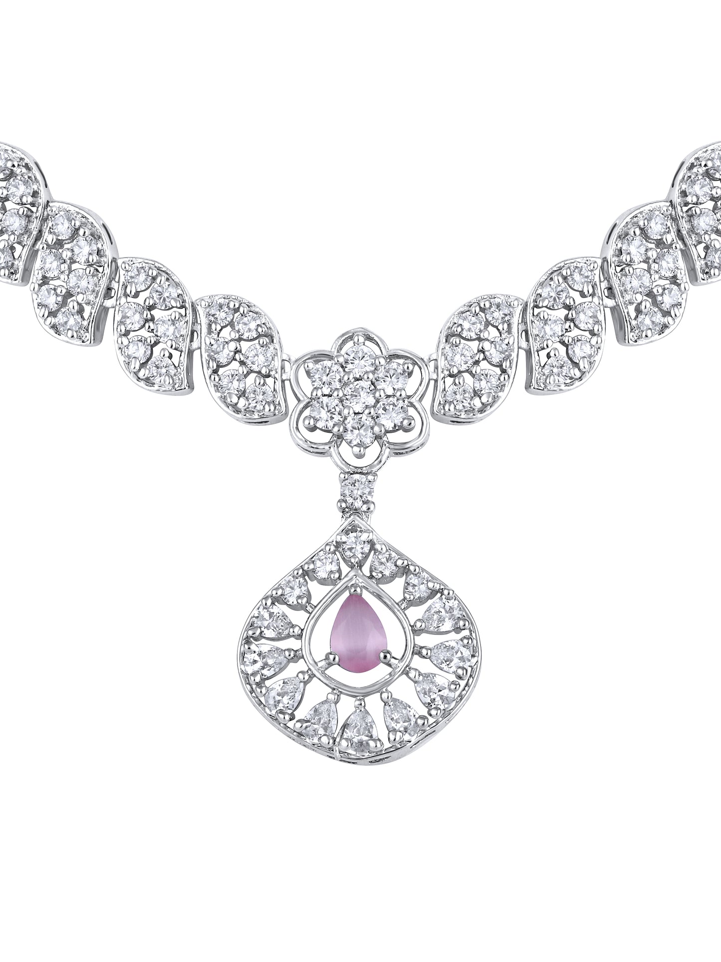 Rhodium-Plated Cubic Zirconia & American Diamond Studded Jewellery Set