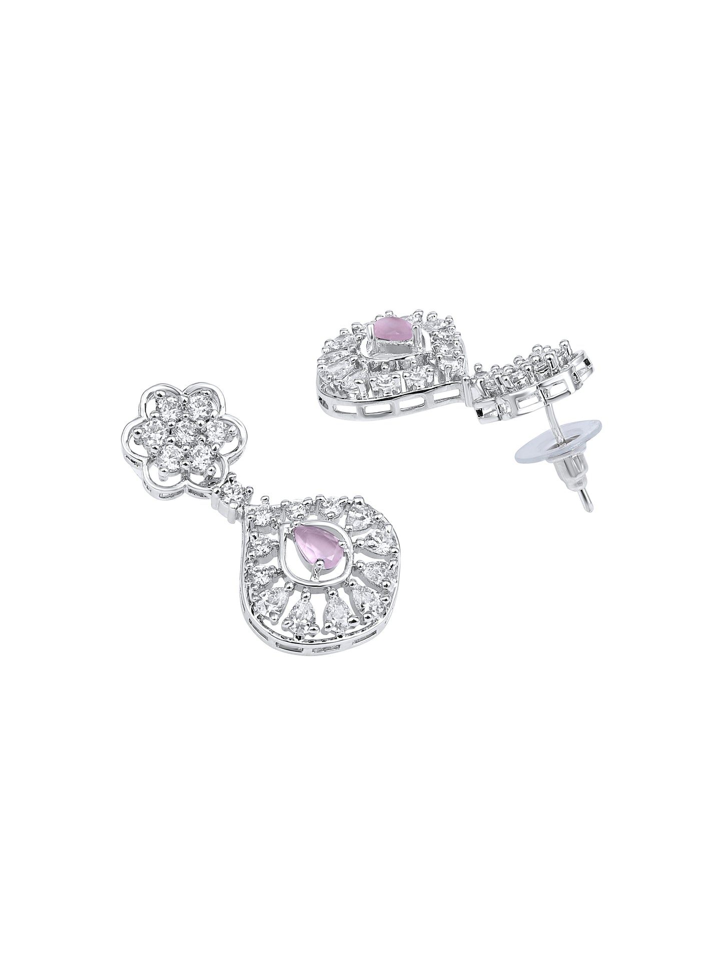 Rhodium-Plated Cubic Zirconia & American Diamond Studded Jewellery Set