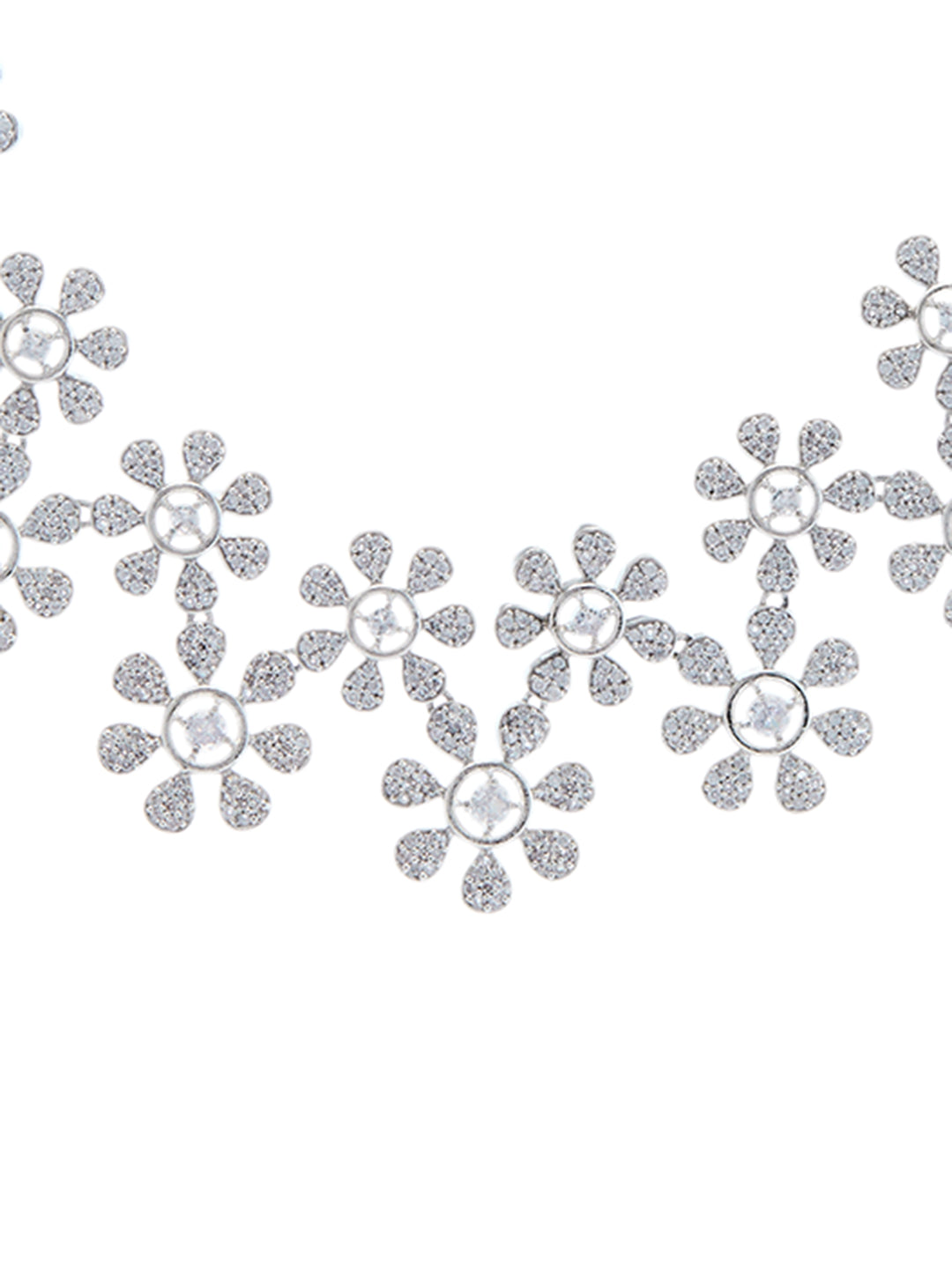 Rhodium-Plated Cubic Zirconia Studded Floral Jewellery Set