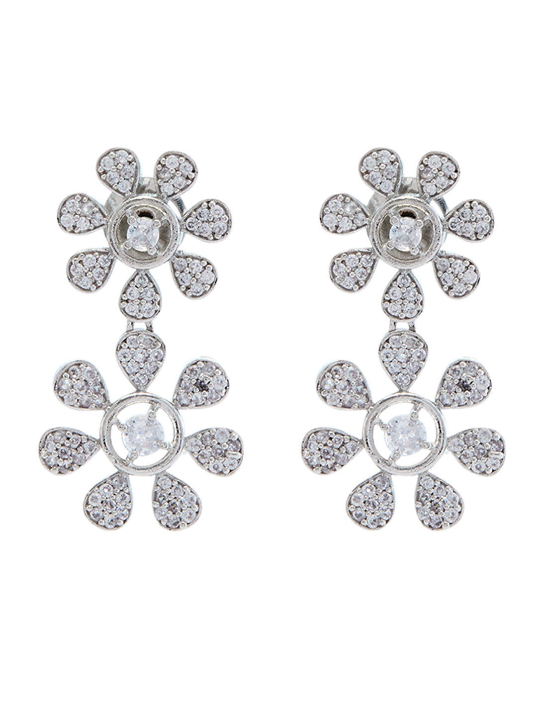 Rhodium-Plated Cubic Zirconia Studded Floral Jewellery Set