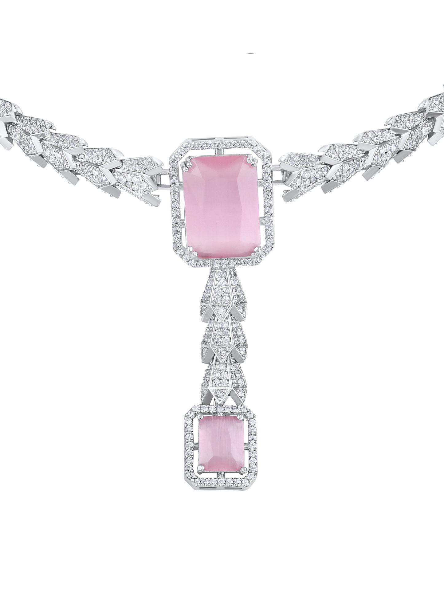Rhodium-Plated Cubic Zirconia-Studded Statement Choker Jewellery Set