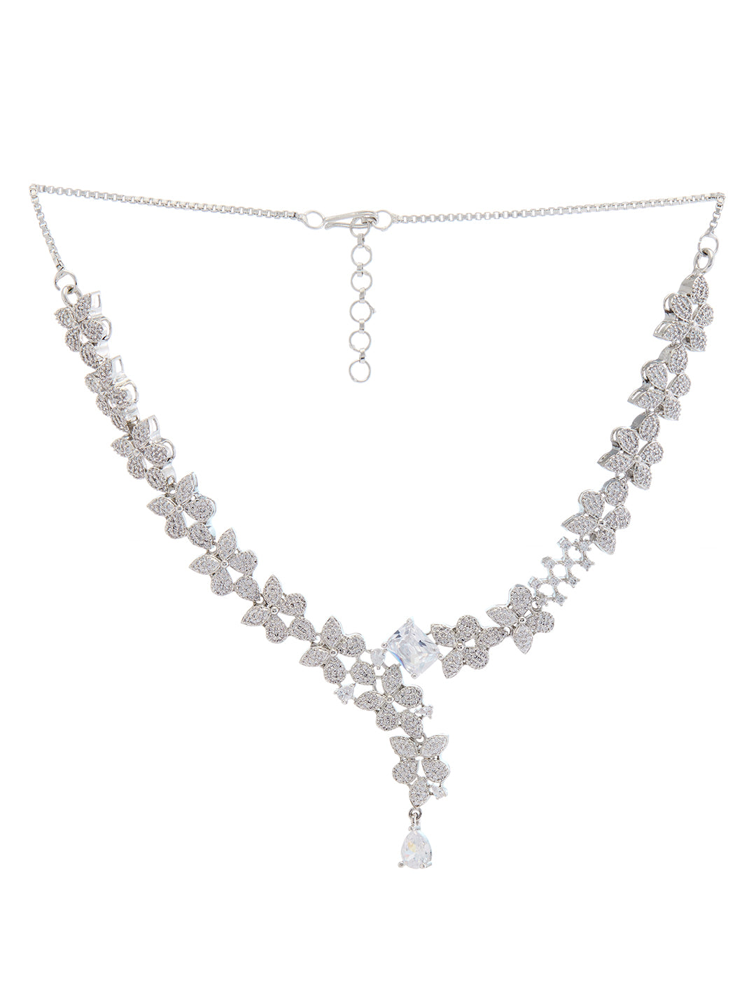 Rhodium-Plated Cubic Zirconia-Studded Statement Jewellery Set