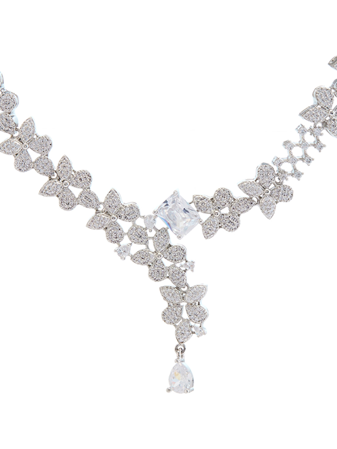 Rhodium-Plated Cubic Zirconia-Studded Statement Jewellery Set