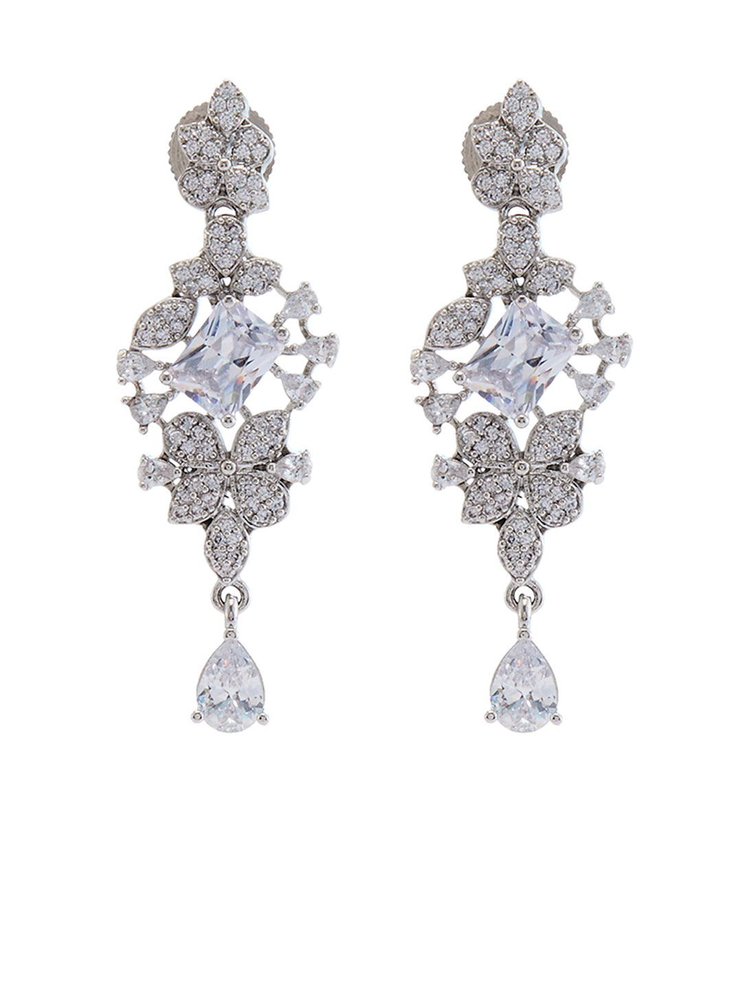 Rhodium-Plated Cubic Zirconia-Studded Statement Jewellery Set