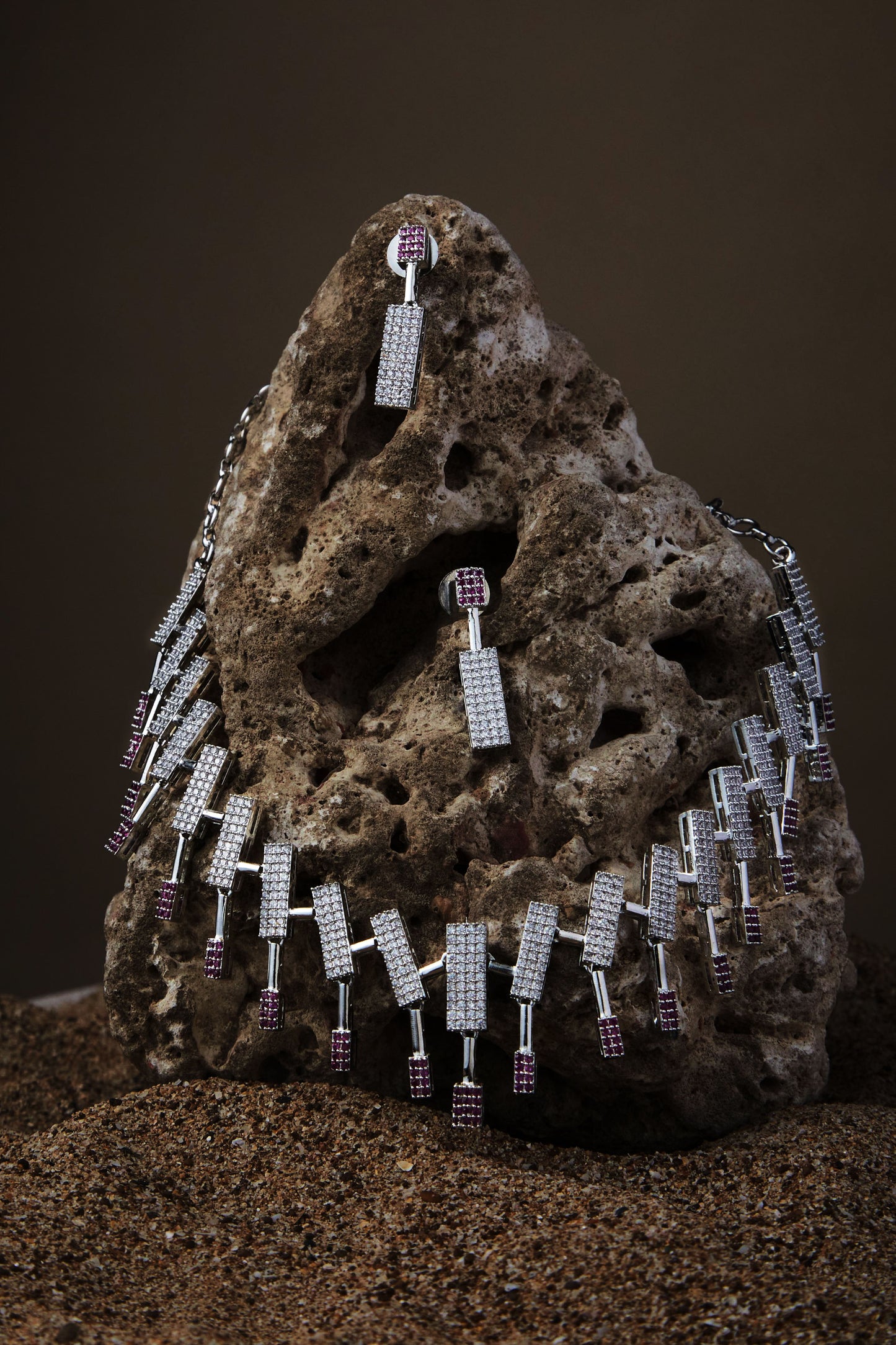 Rhodium-Plated Cubic Zirconia-Studded Statement Jewellery Set