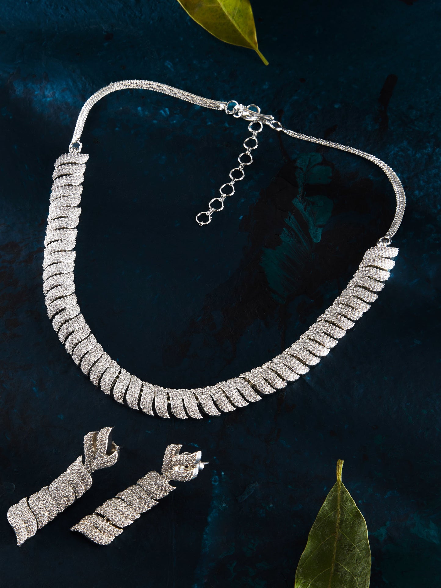 Rhodium-Plated Cubic Zirconia-Studded Statement Jewellery Set