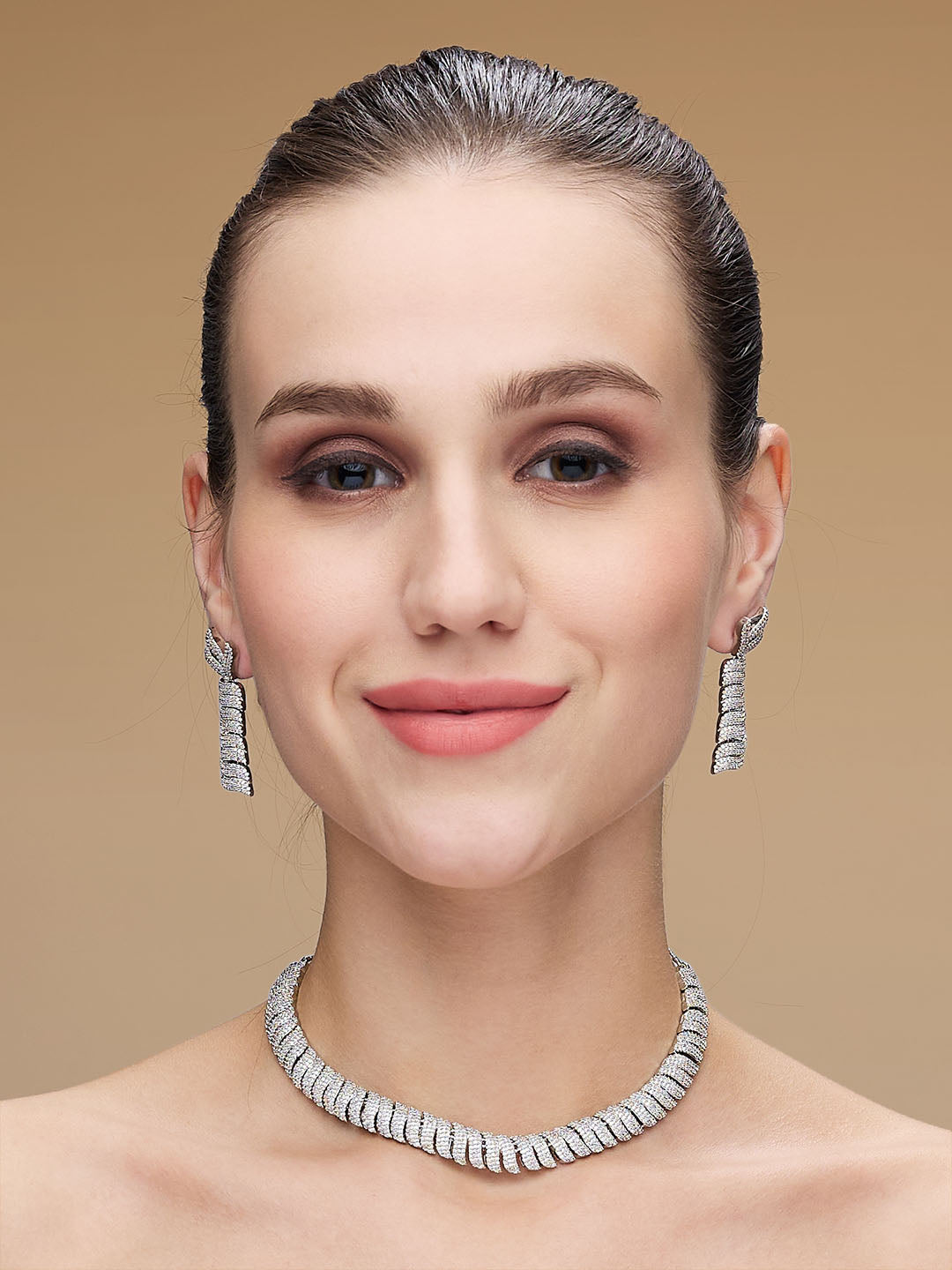 Rhodium-Plated Cubic Zirconia-Studded Statement Jewellery Set