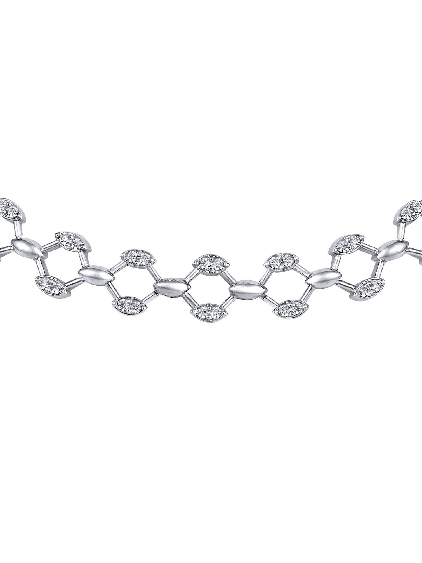 Rhodium-Plated Cubic Zirconia-Studded Floral Choker Jewellery Set