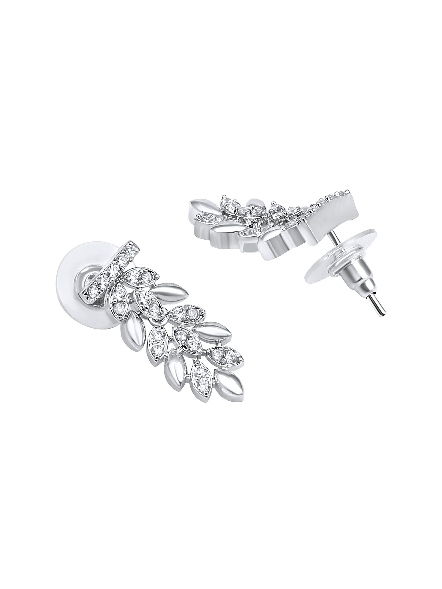 Rhodium-Plated Cubic Zirconia-Studded Floral Choker Jewellery Set