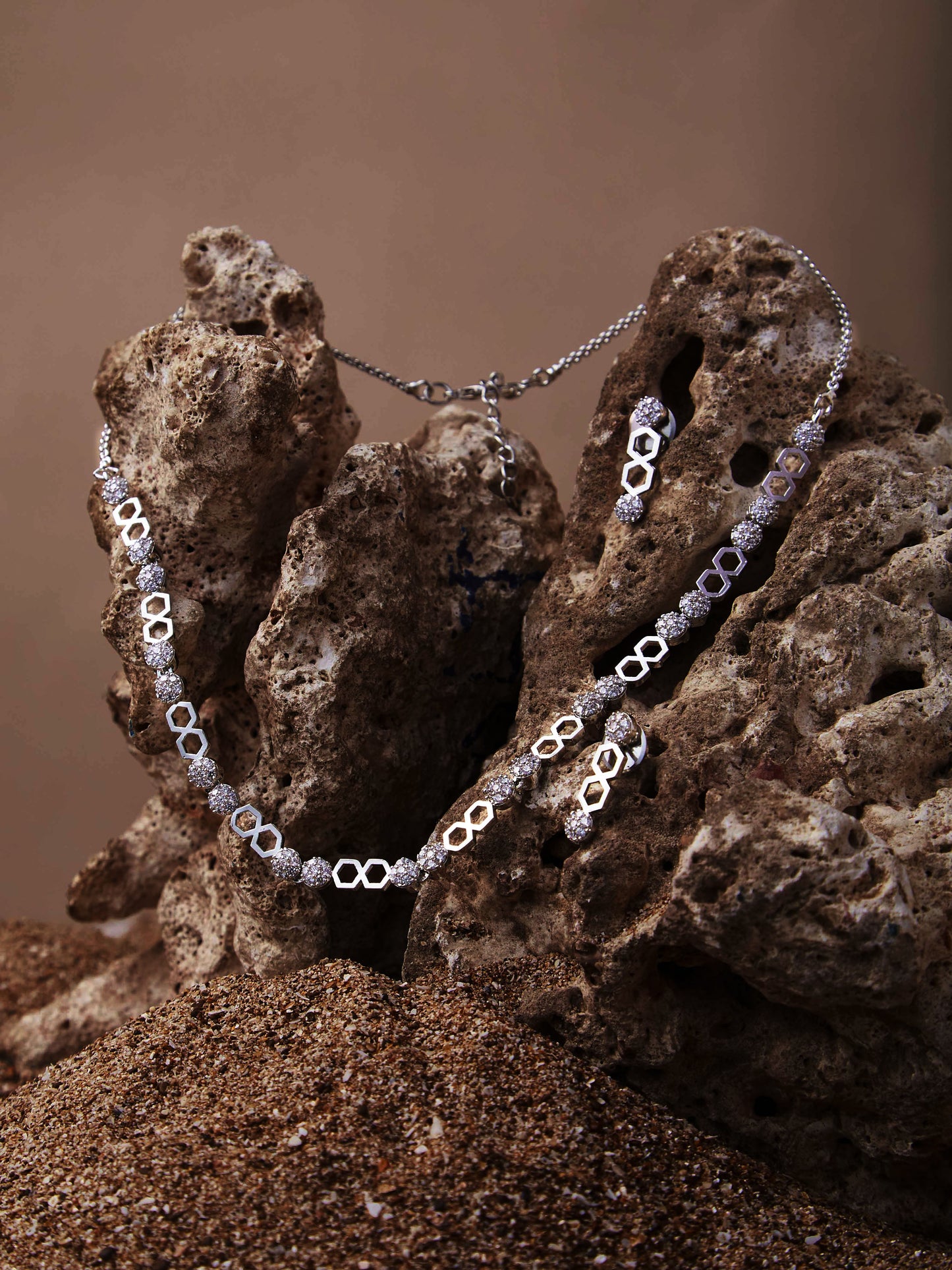 Rhodium-Plated Cubic Zirconia-Studded Delicate Choker Jewellery Set