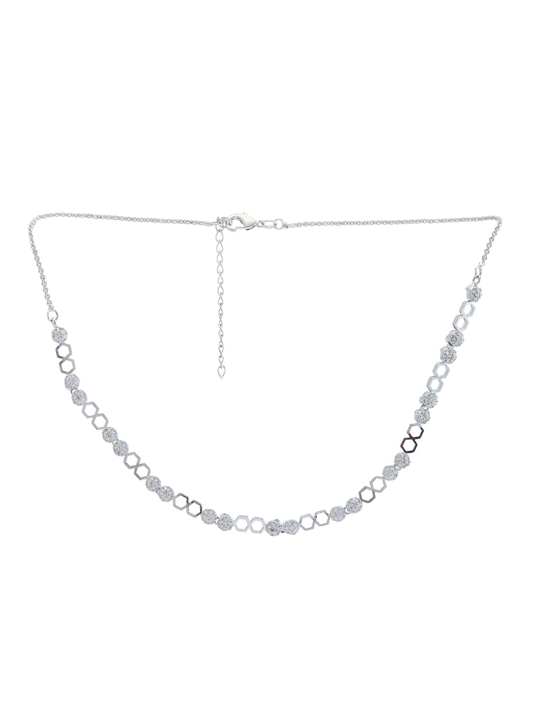 Rhodium-Plated Cubic Zirconia-Studded Delicate Choker Jewellery Set