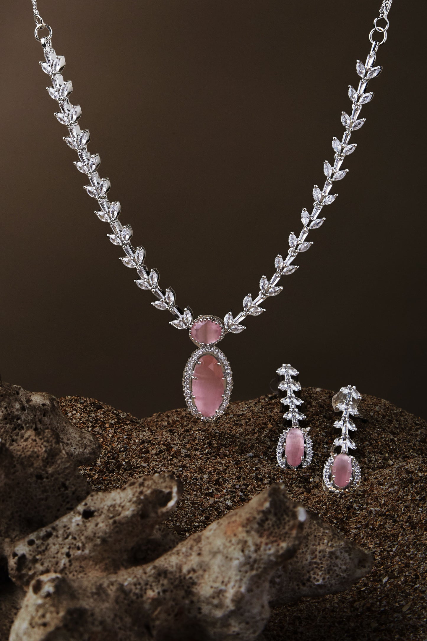 Rhodium-Plated American Diamond Studded Statement Jewellery Set