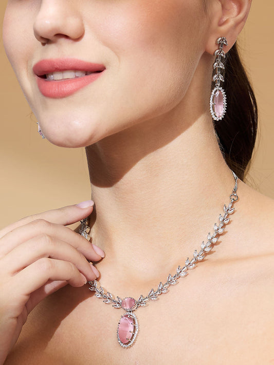 Rhodium-Plated American Diamond Studded Statement Jewellery Set