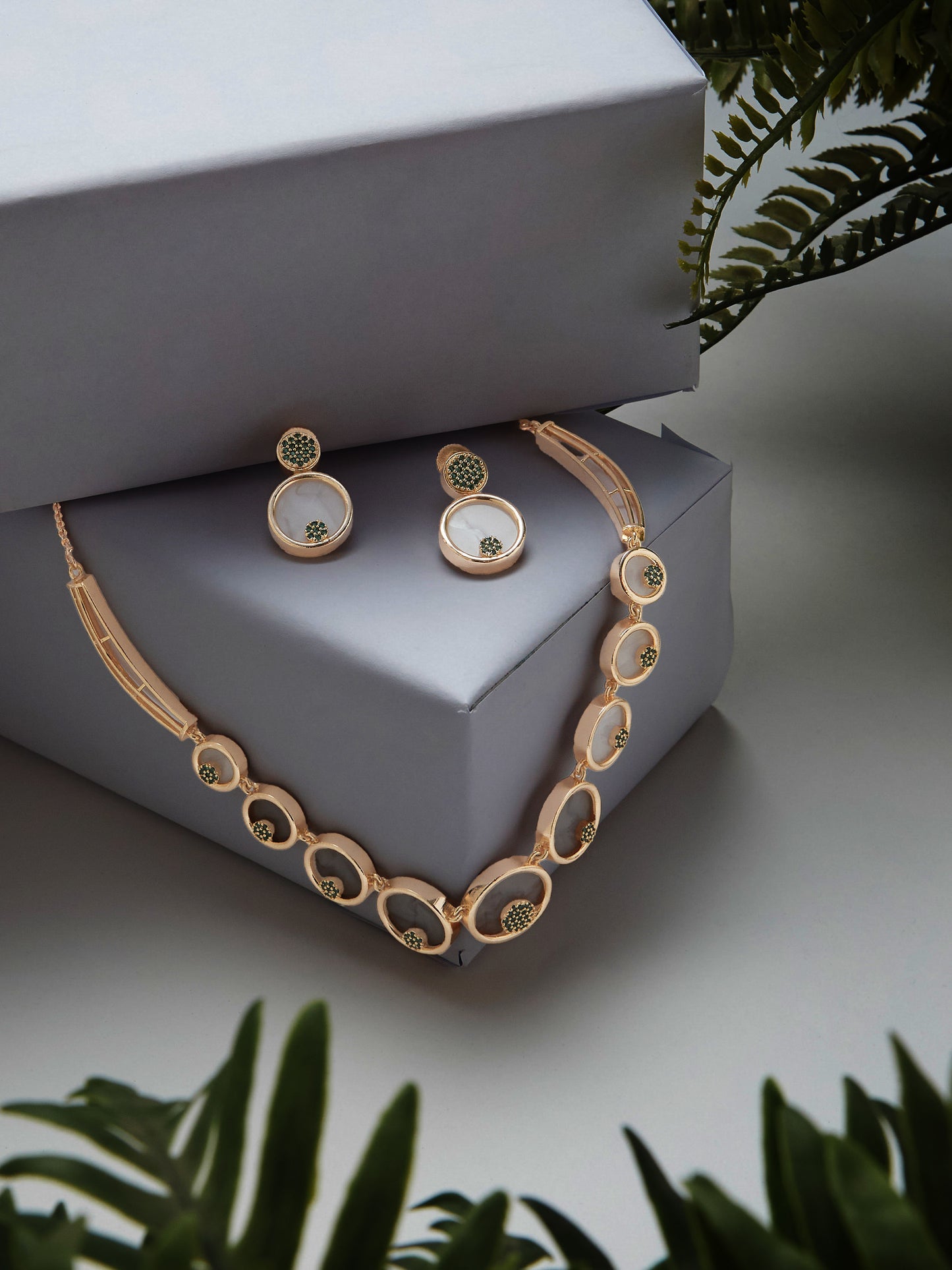 Rose Gold-Plated Pearls Studded Statement Jewellery Set
