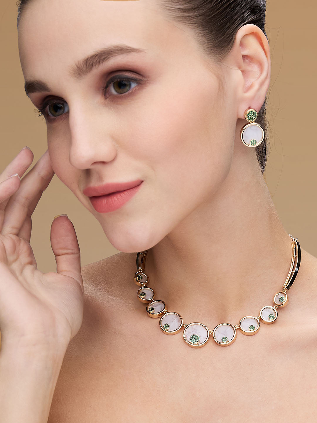 Rose Gold-Plated Pearls Studded Statement Jewellery Set