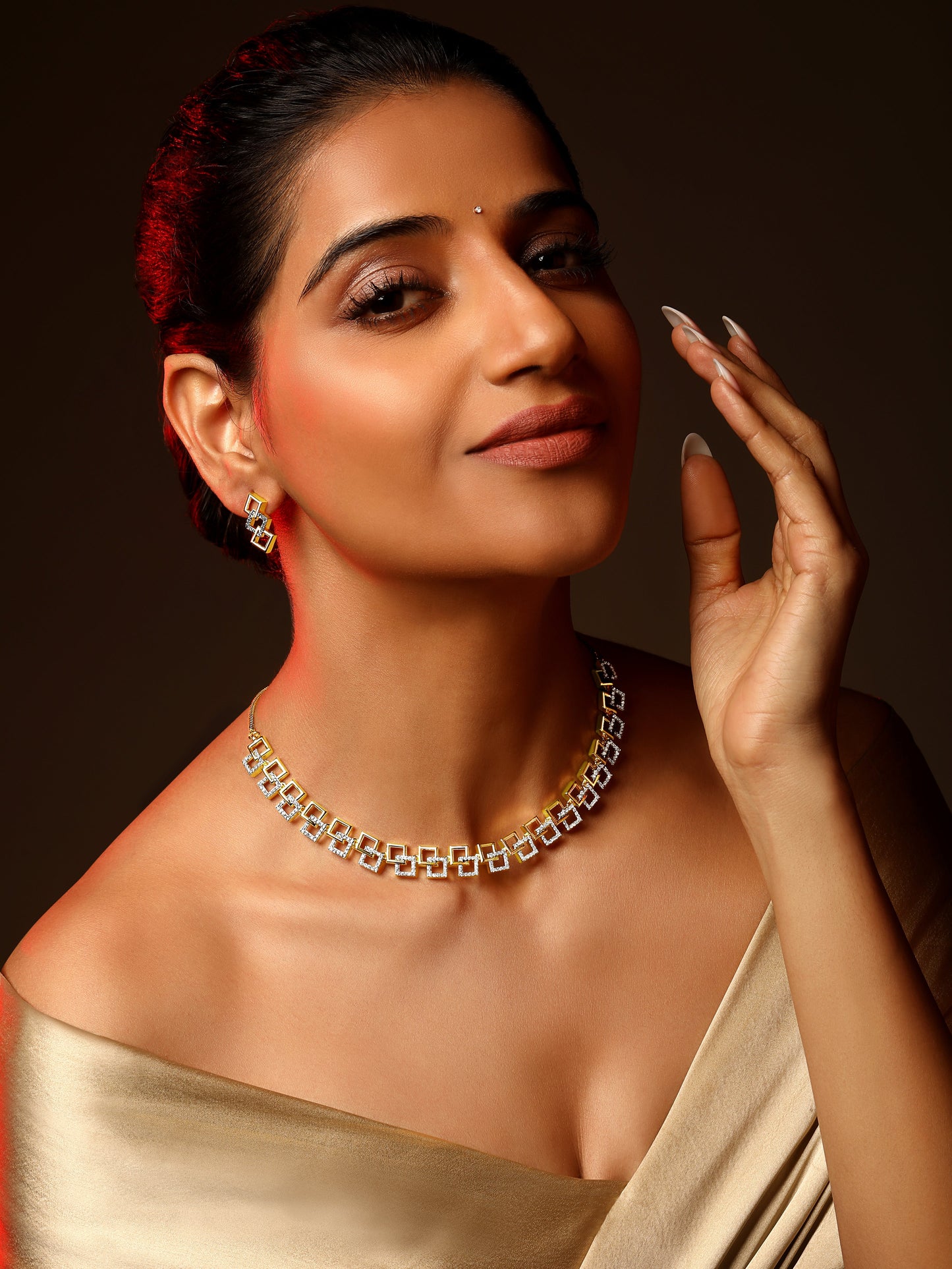 2K Gold-Plated Cubic Zirconia-Studded Statement Choker Jewellery Set