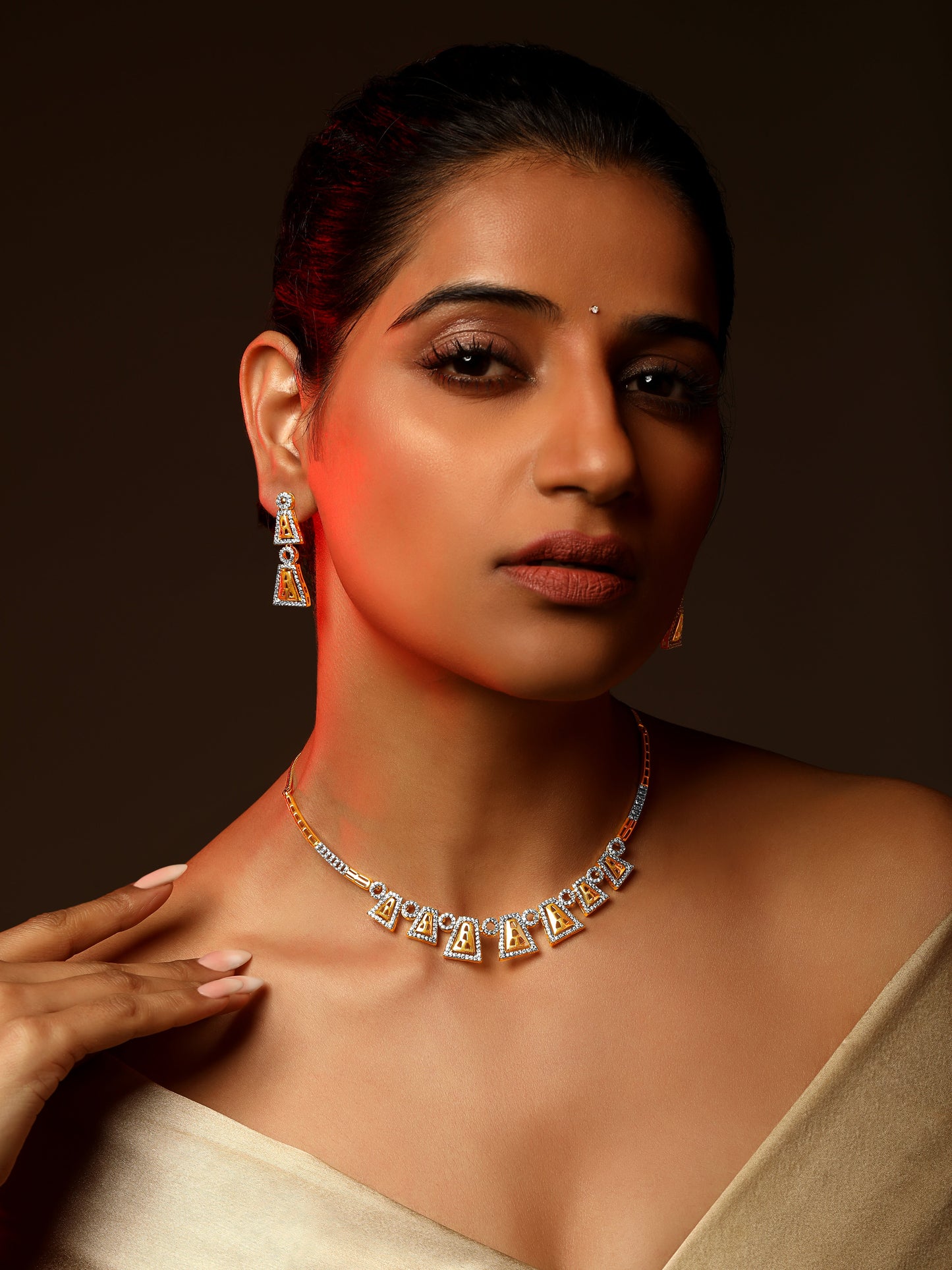 22KT Gold-Plated Cubic Zirconia-Studded Statement Choker Jewellery Set