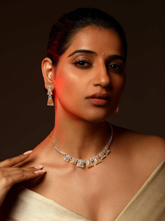 22KT Gold-Plated Cubic Zirconia-Studded Statement Choker Jewellery Set