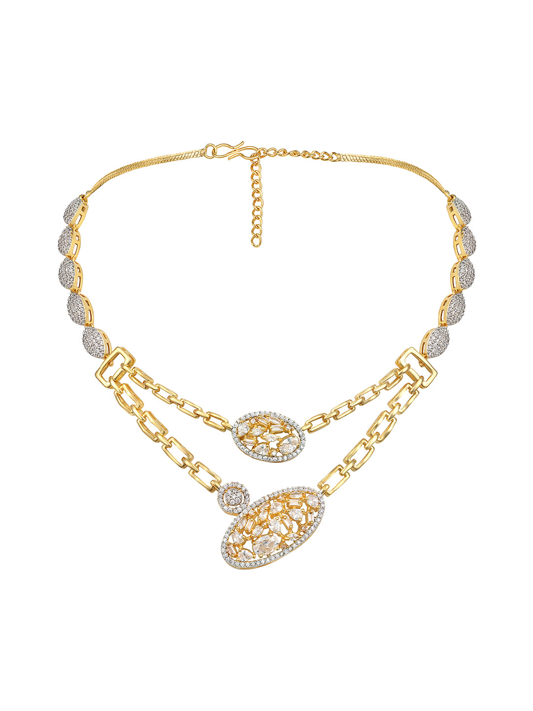 Two Tone CZ Studded Choker Jewellery Set