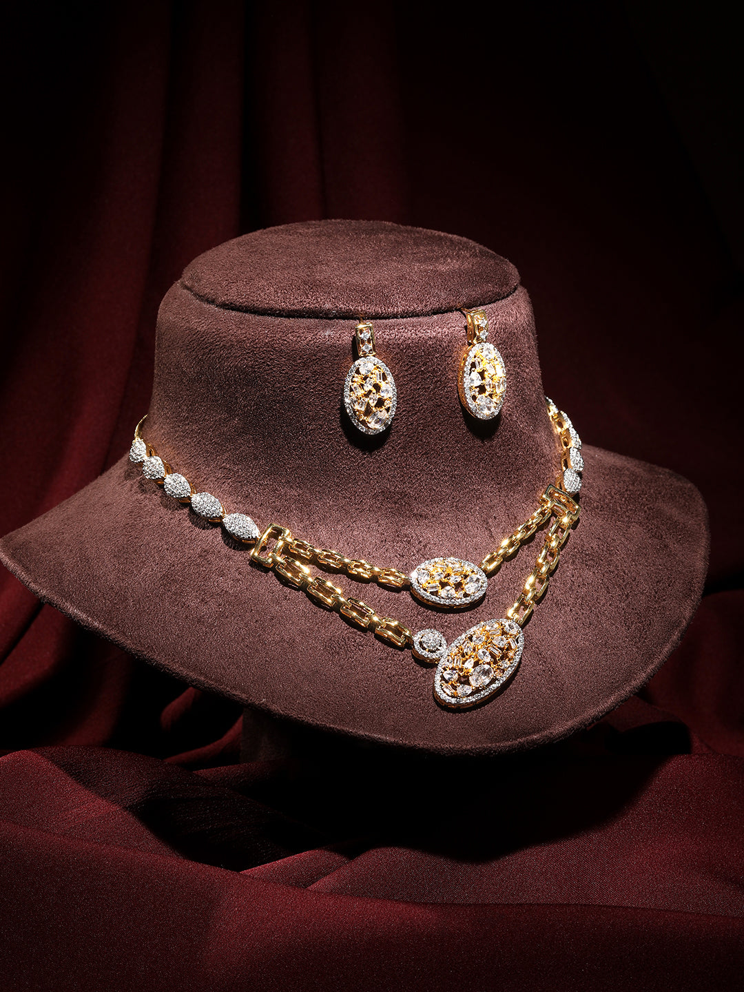 Two Tone CZ Studded Choker Jewellery Set