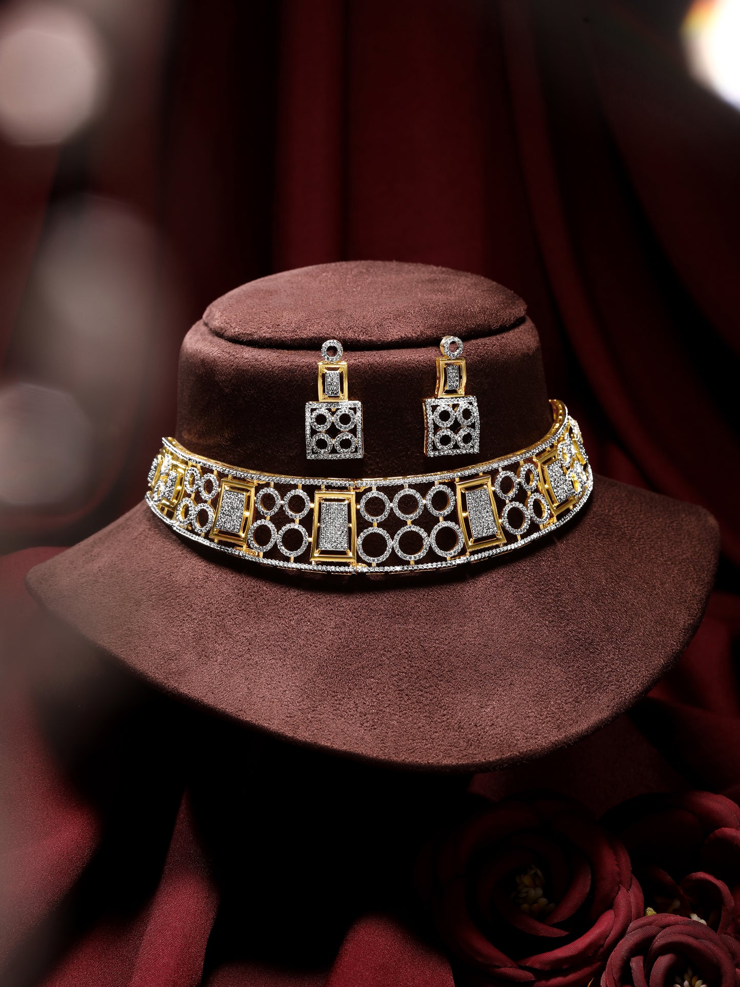 22KT Gold-Plated Cubic Zirconia-Studded Choker Bridal Jewellery Set