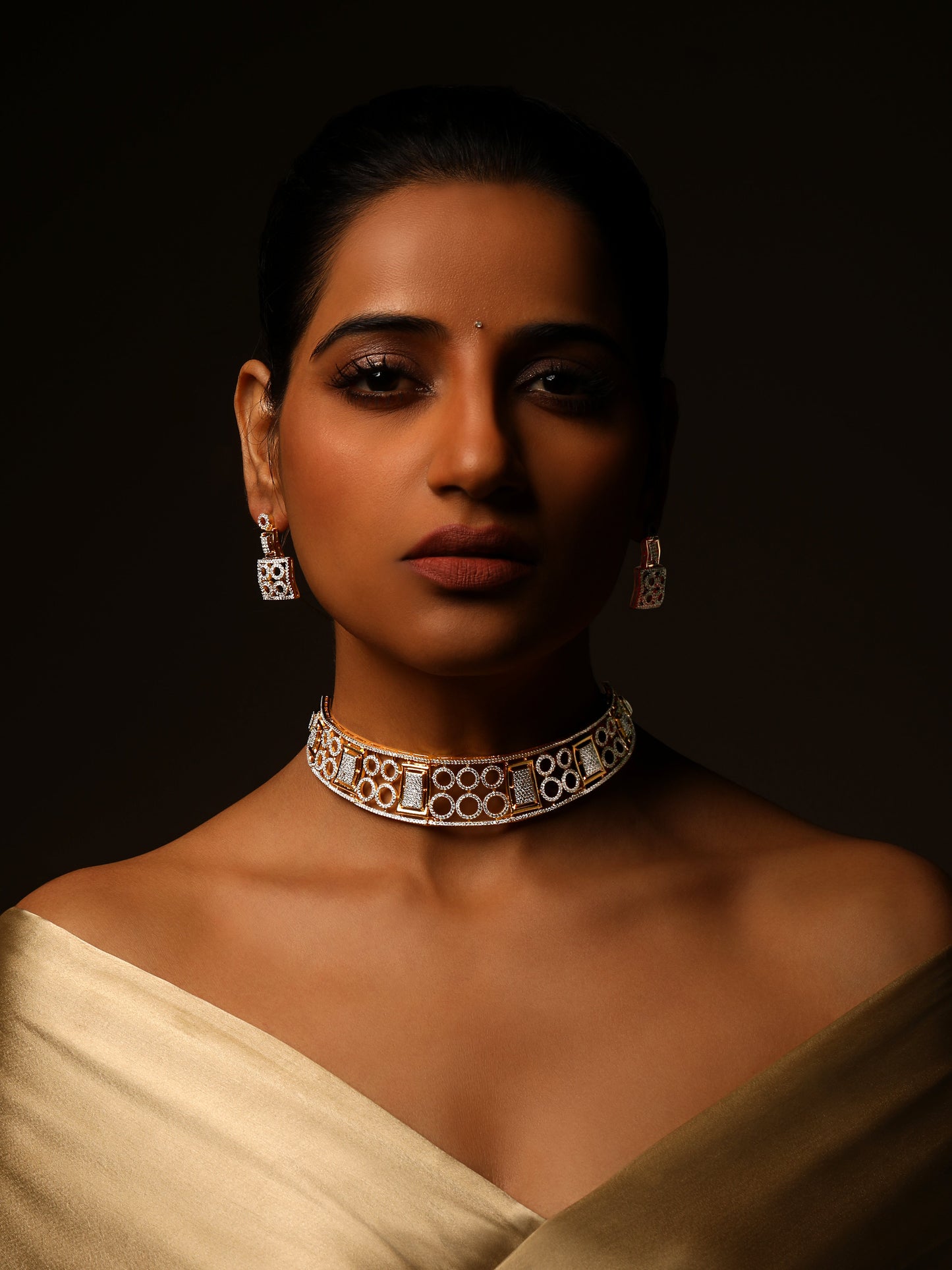 22KT Gold-Plated Cubic Zirconia-Studded Choker Bridal Jewellery Set