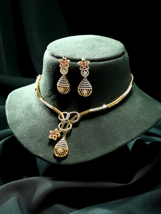 22K Gold-Plated Cubic Zirconia-Studded Jewellery Set