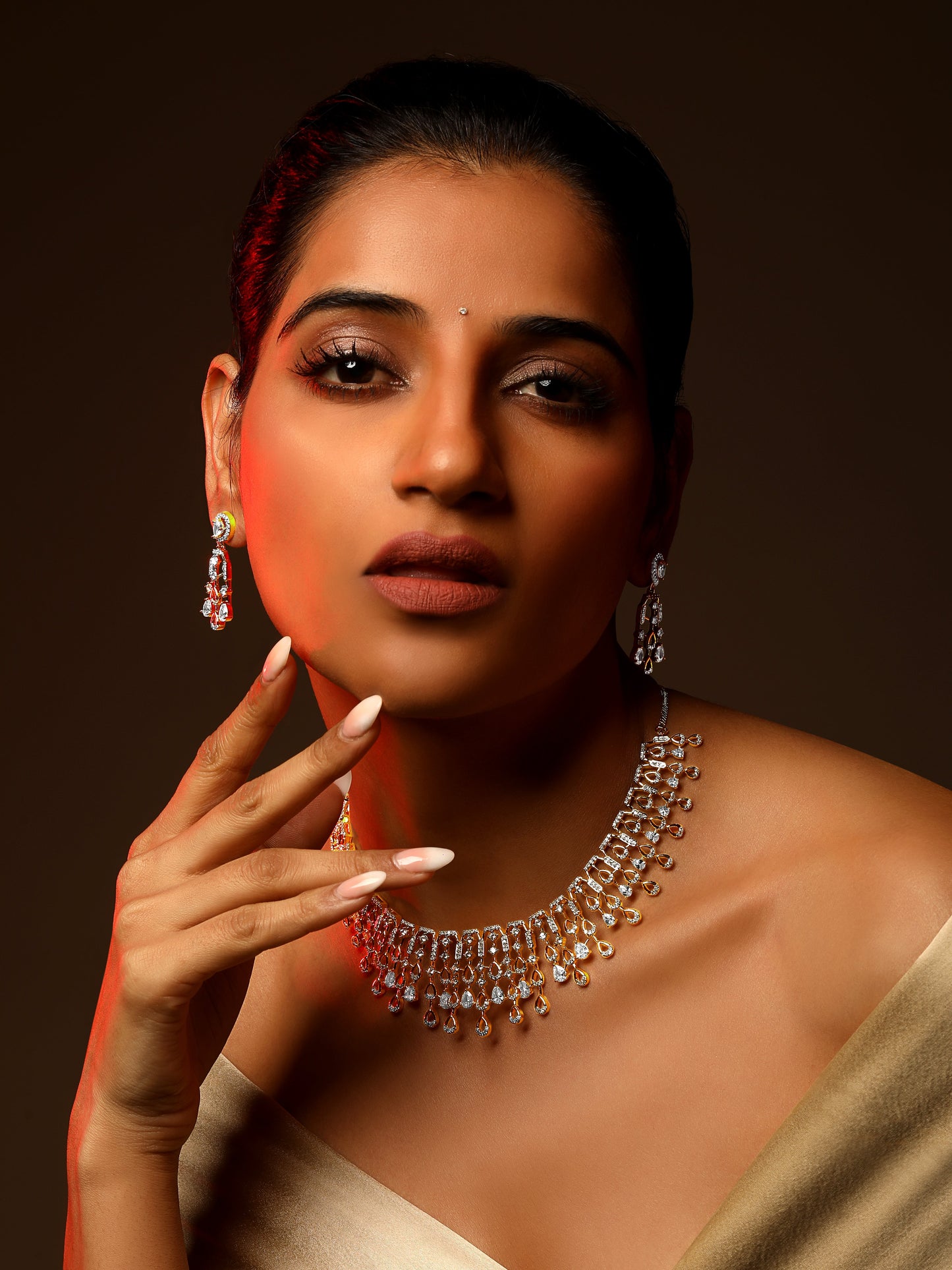 22 KT Gold-Plated Cubic Zirconia-Studded Jewellery Set