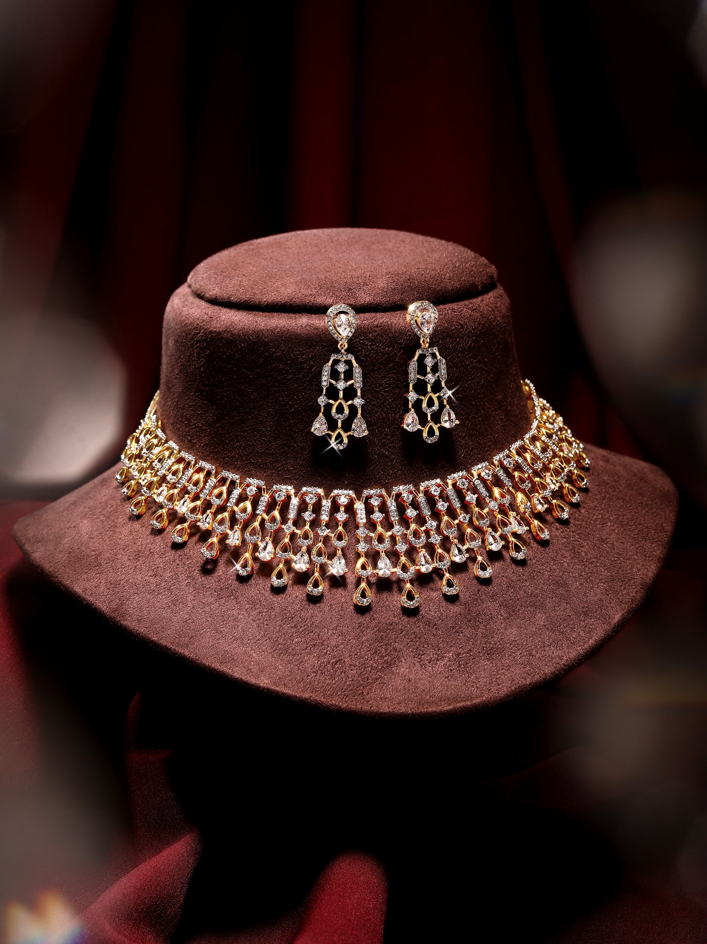 22 KT Gold-Plated Cubic Zirconia-Studded Jewellery Set