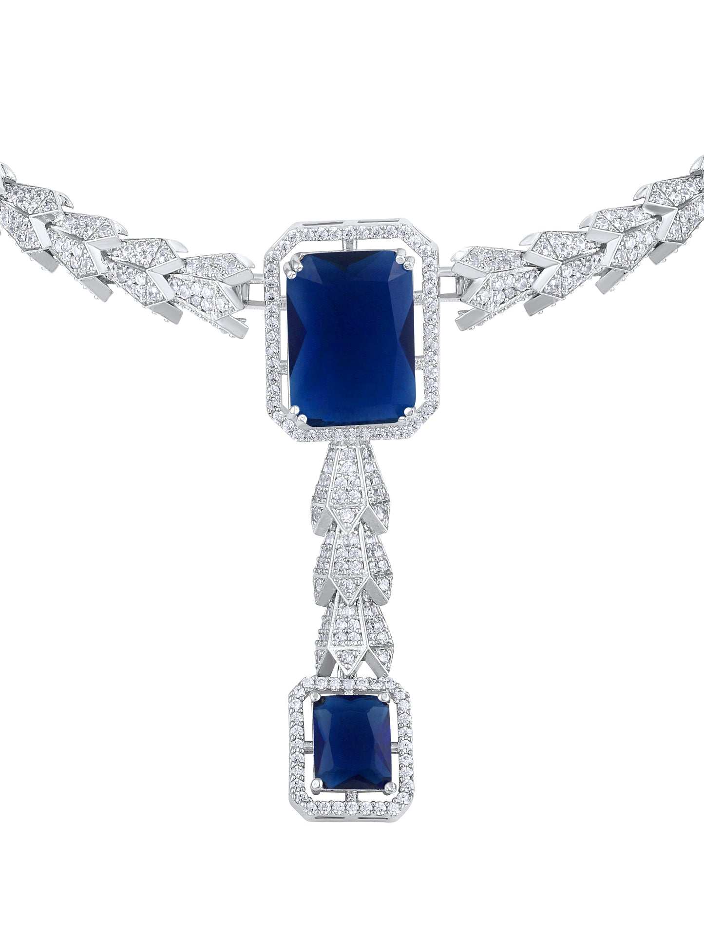 Rhodium-Plated Cubic Zirconia-Studded Statement Choker Jewellery Set