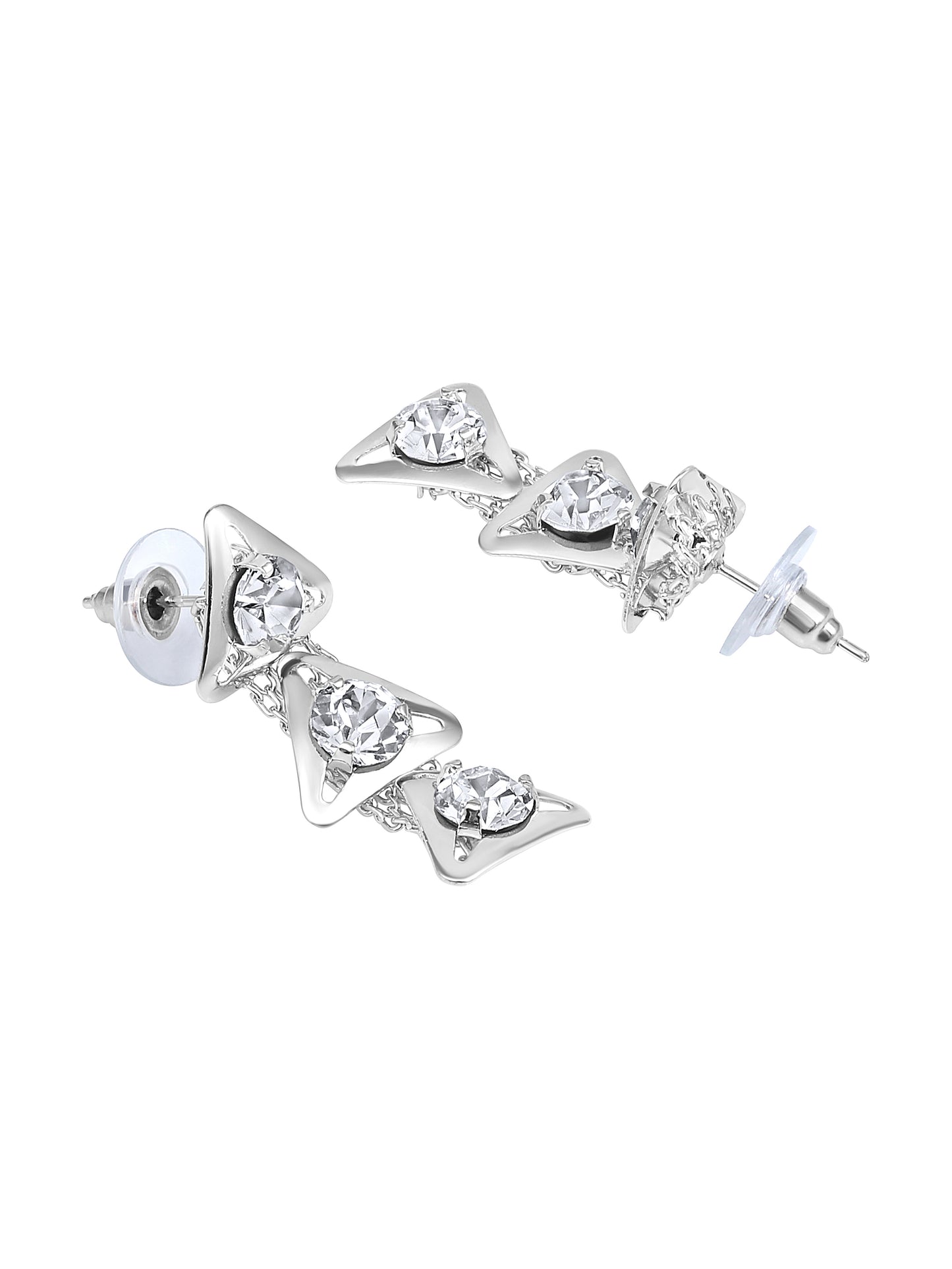 Rhodium-Plated American Diamond Studded Necklace and Earrings