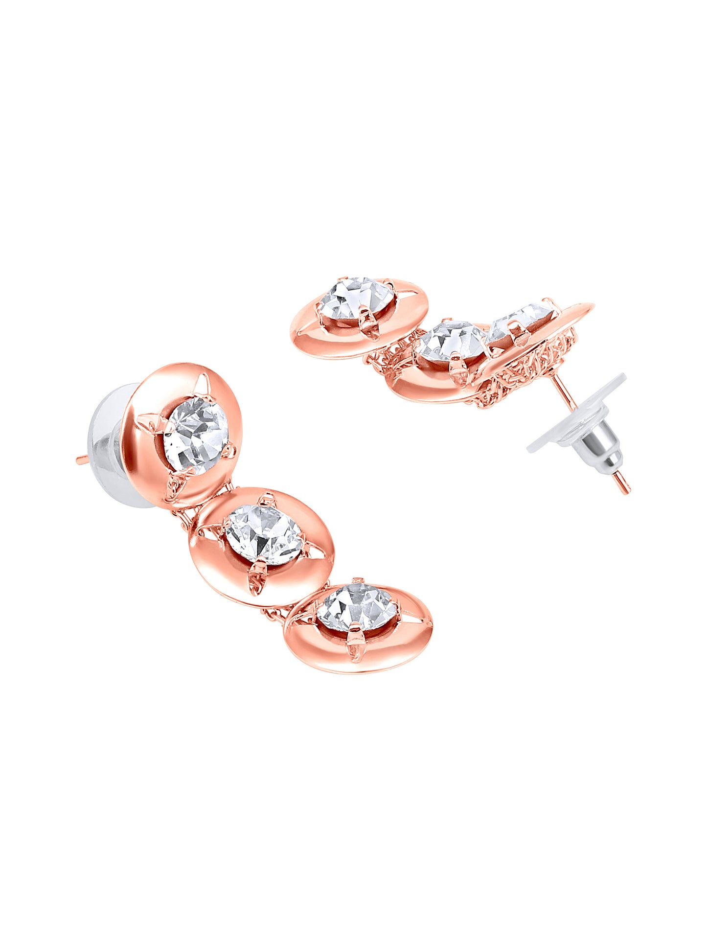 Rose Gold-Plated American Diamond Studded Necklace and Earrings