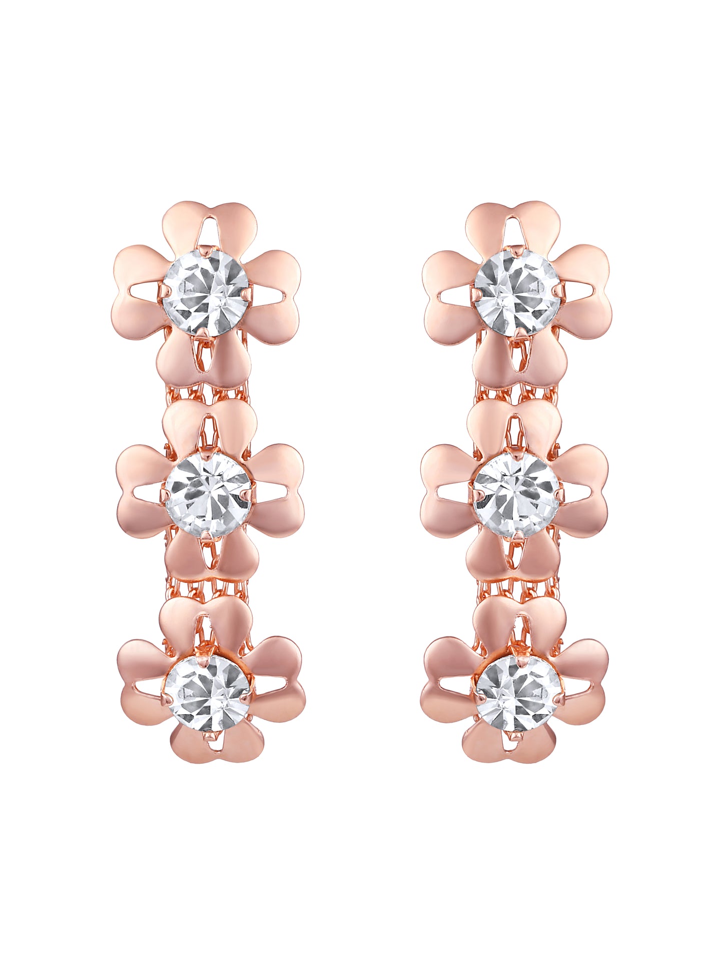 Rose Gold-Plated Floral American Diamond Necklace Set with Drop Earrings