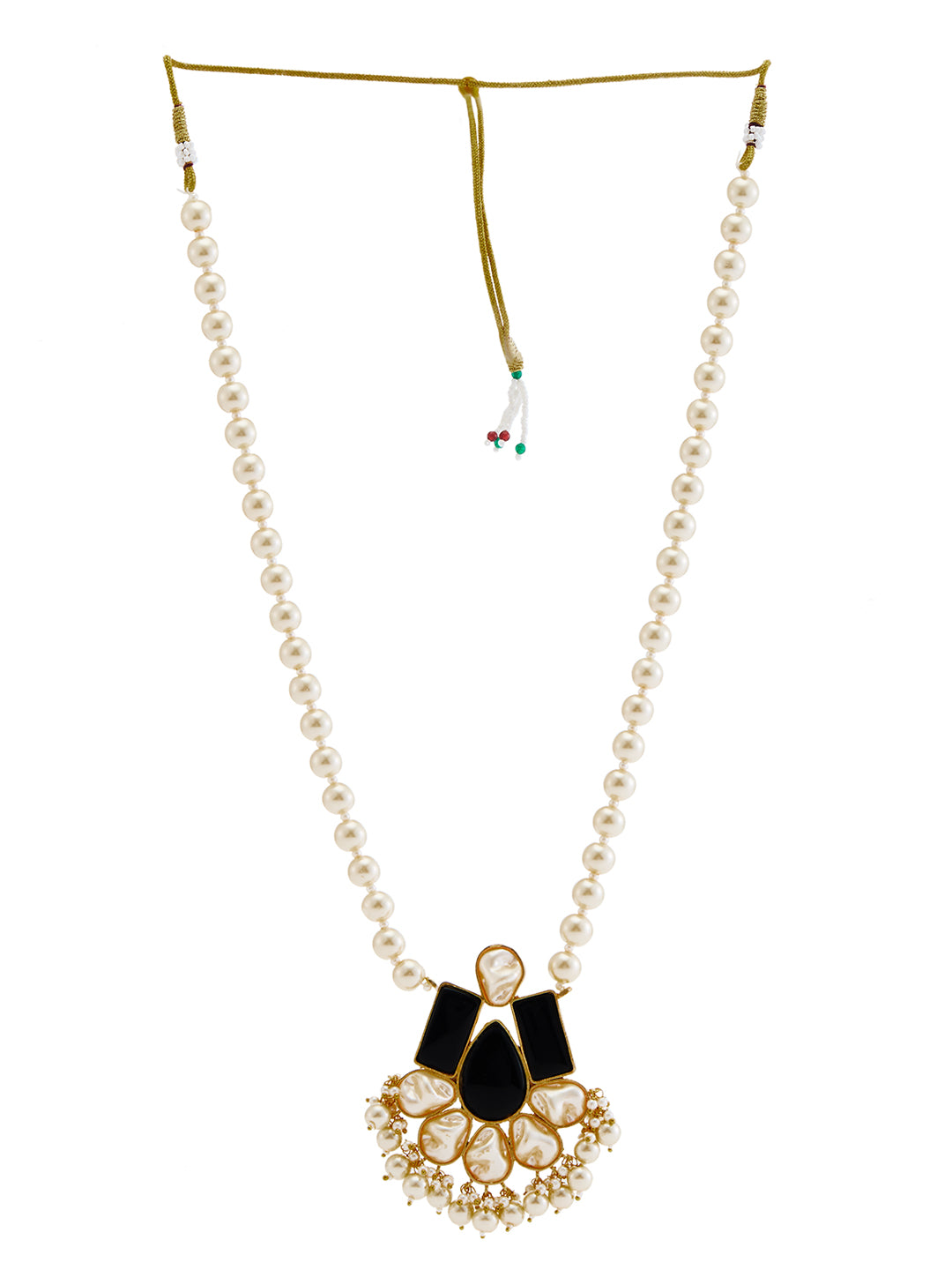 Gold-Plated Pearl Necklace Set with Black Stone Accents and Matching Earrings – Asmitta Jewellery
