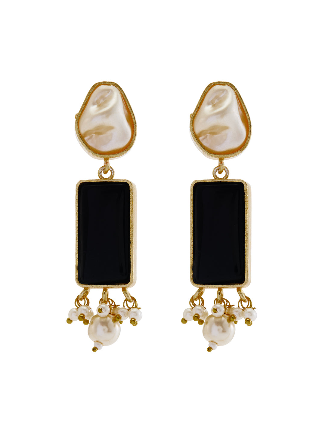 Gold-Plated Pearl Necklace Set with Black Stone Accents and Matching Earrings – Asmitta Jewellery